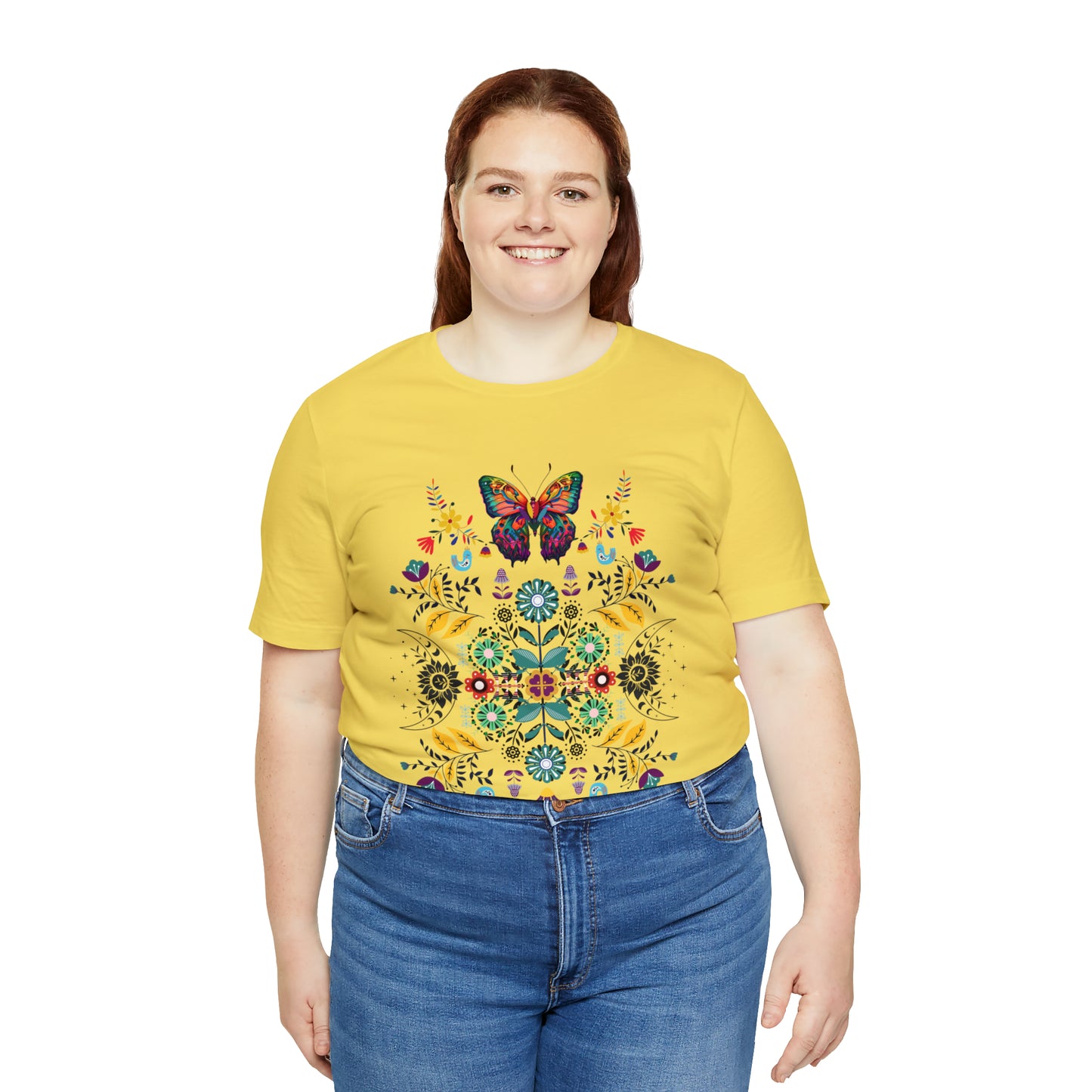 Celestial Folk art butterfly Unisex Jersey Short Sleeve Tee