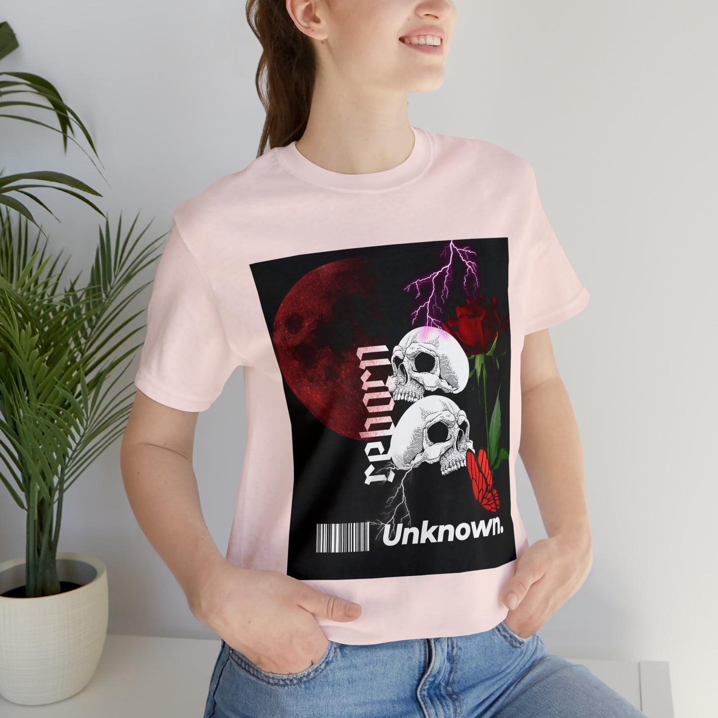 Reborn skull with red rose Unisex Jersey Short Sleeve Tee