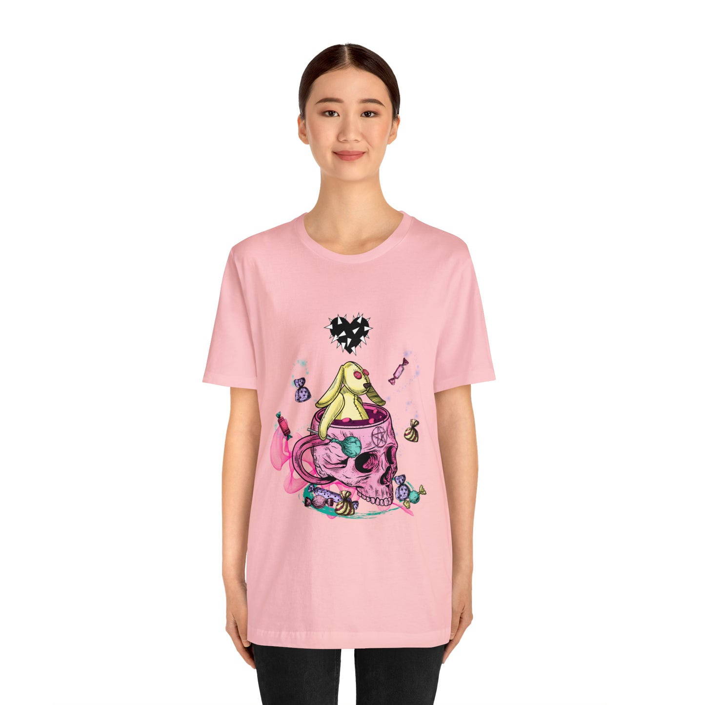 Halloween skull and bunny Unisex Jersey Short Sleeve Tee