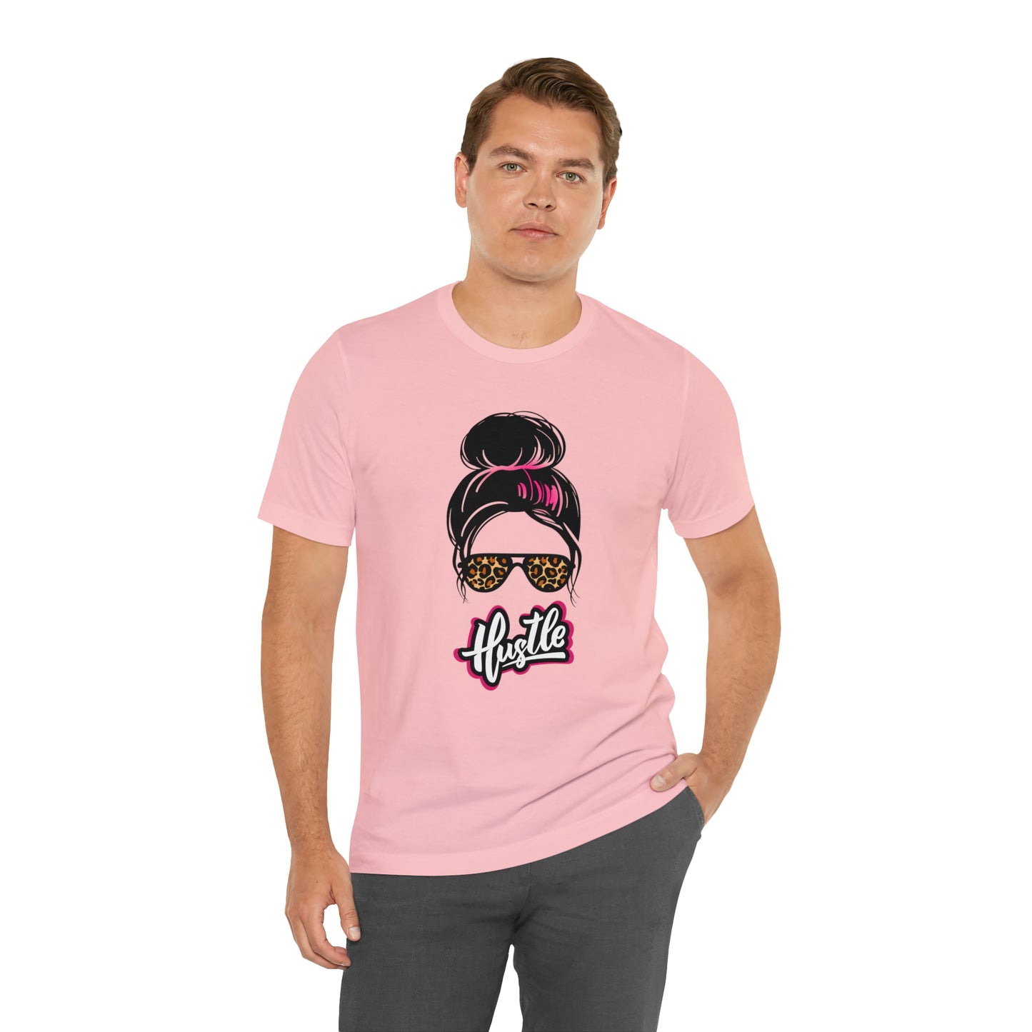 Hustle messy bun pink Unisex Jersey Short Sleeve Tee