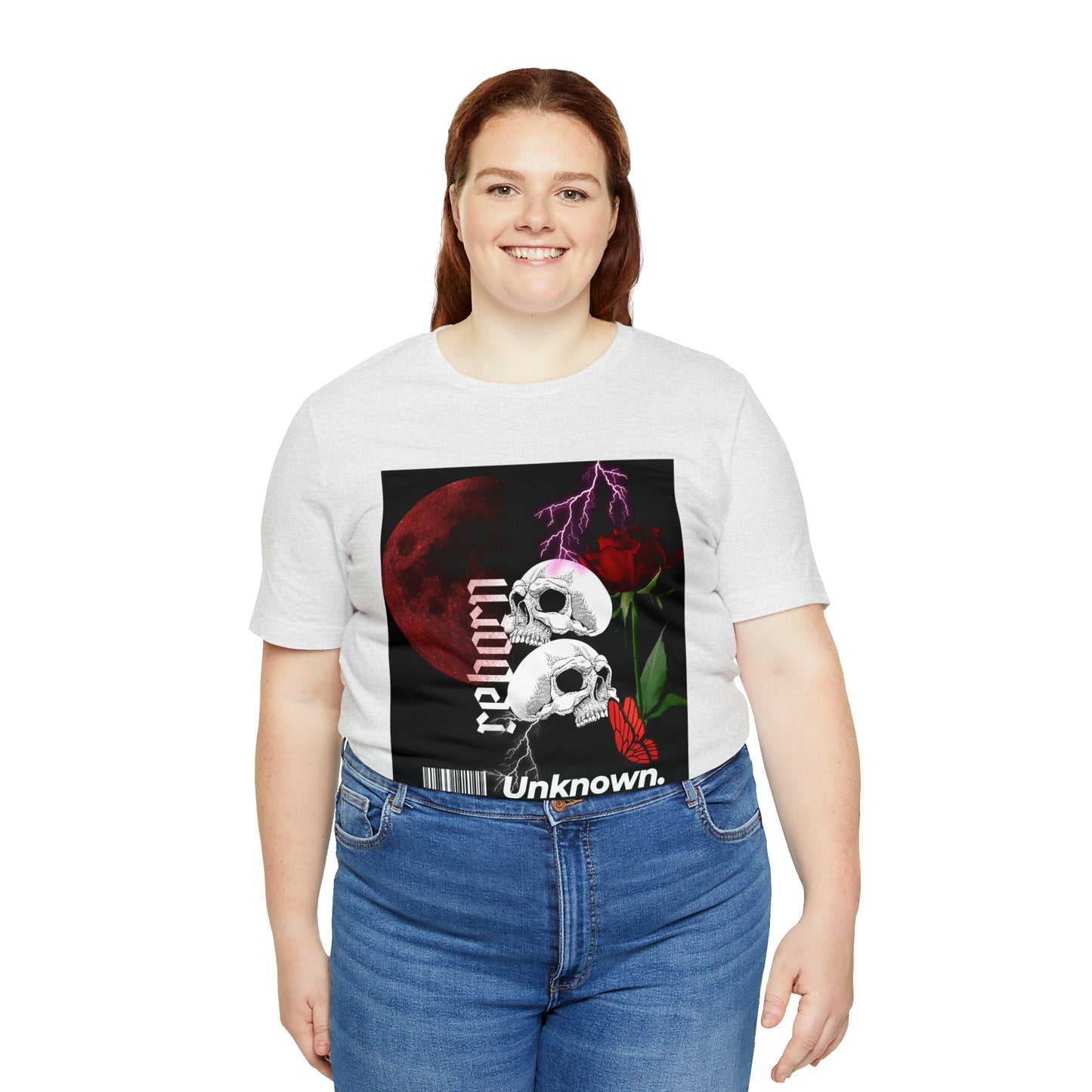 Reborn skull with red rose Unisex Jersey Short Sleeve Tee