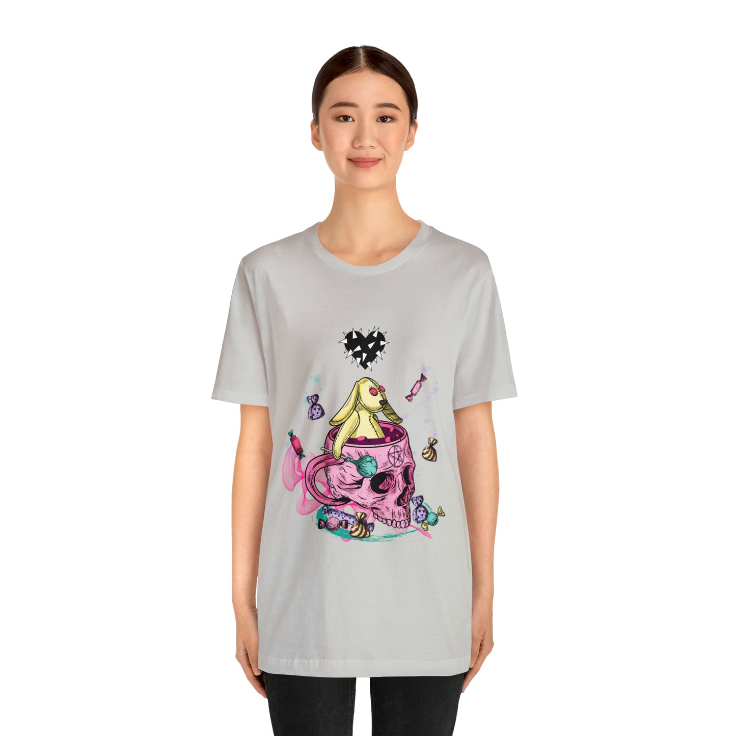 Halloween skull and bunny Unisex Jersey Short Sleeve Tee