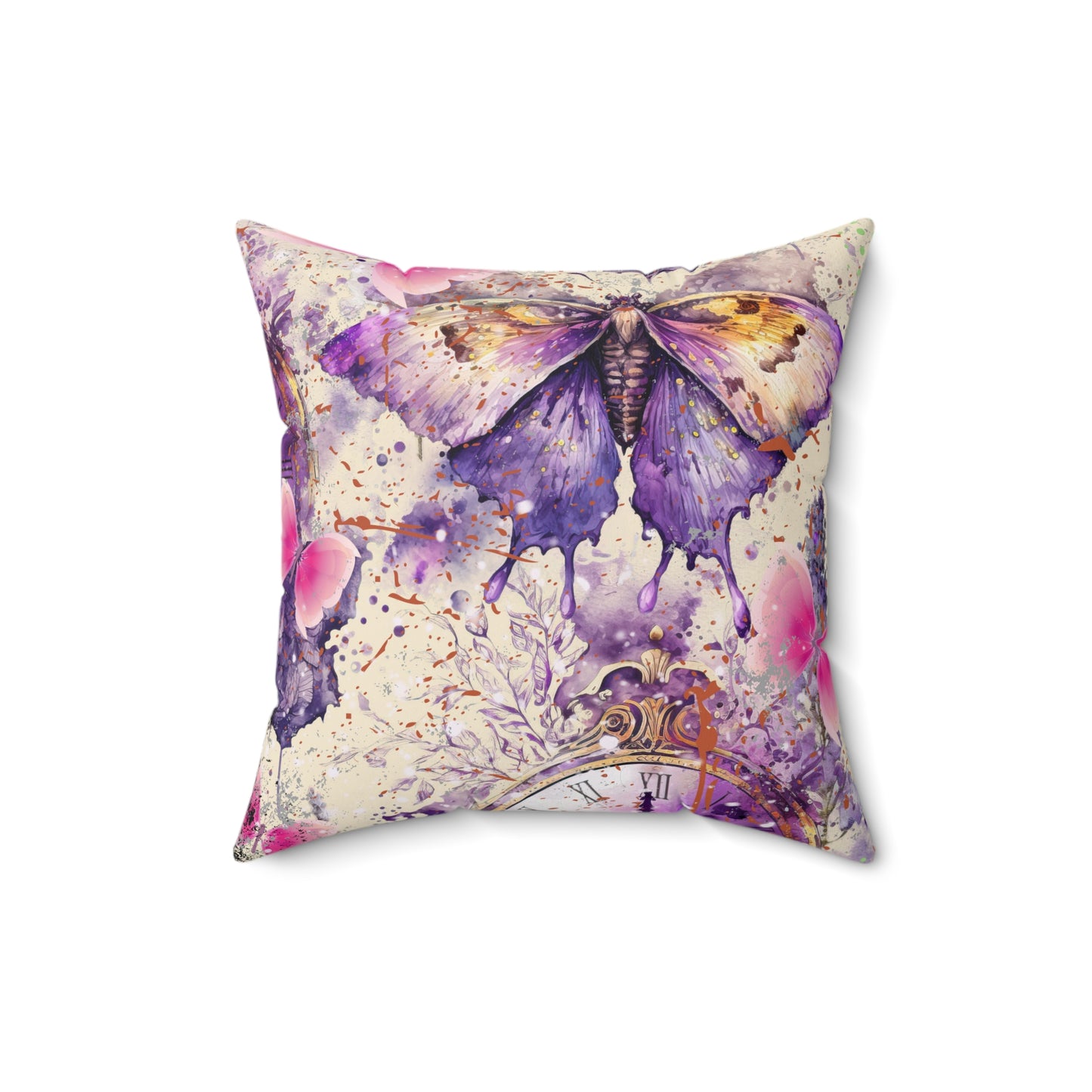 Purple floral Spun Polyester Square Pillow