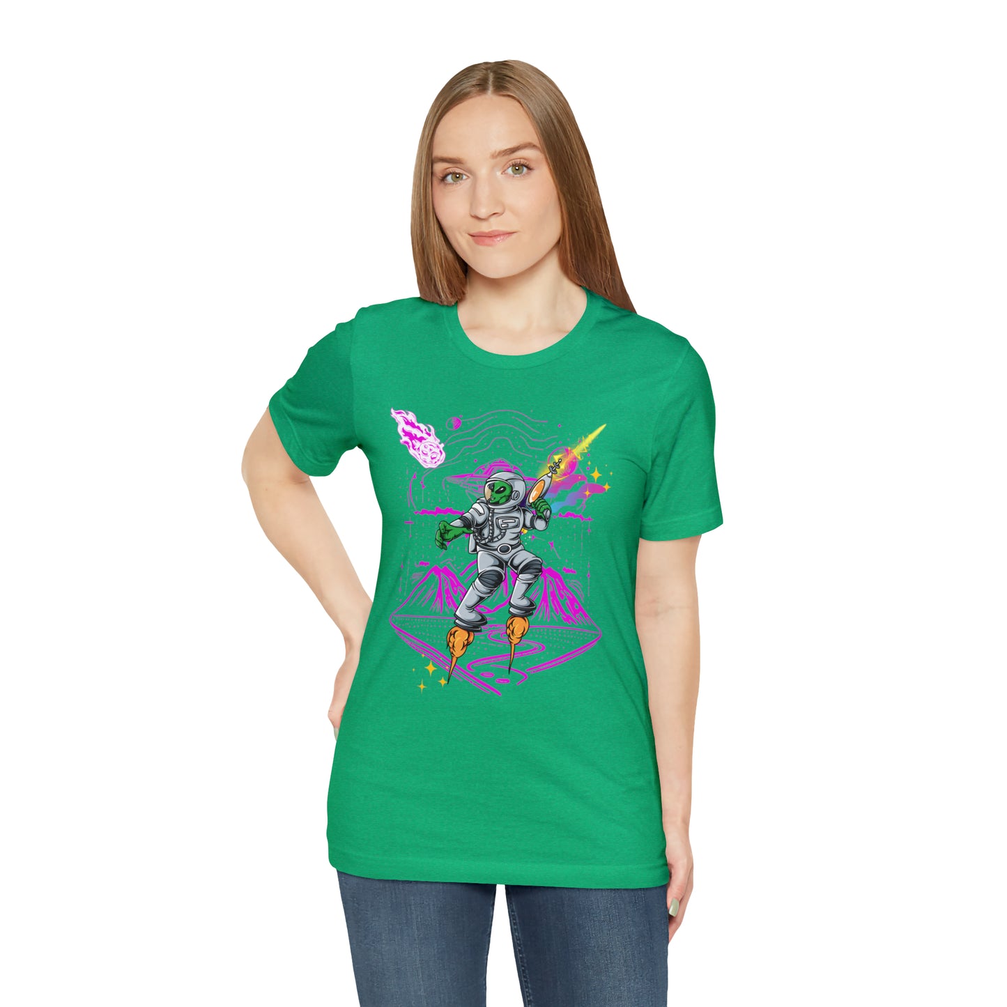 Alien and ray gun Unisex Jersey Short Sleeve Tee