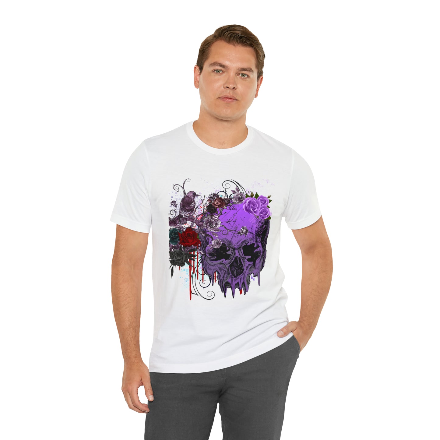 Halloween skull purple Unisex Jersey Short Sleeve Tee