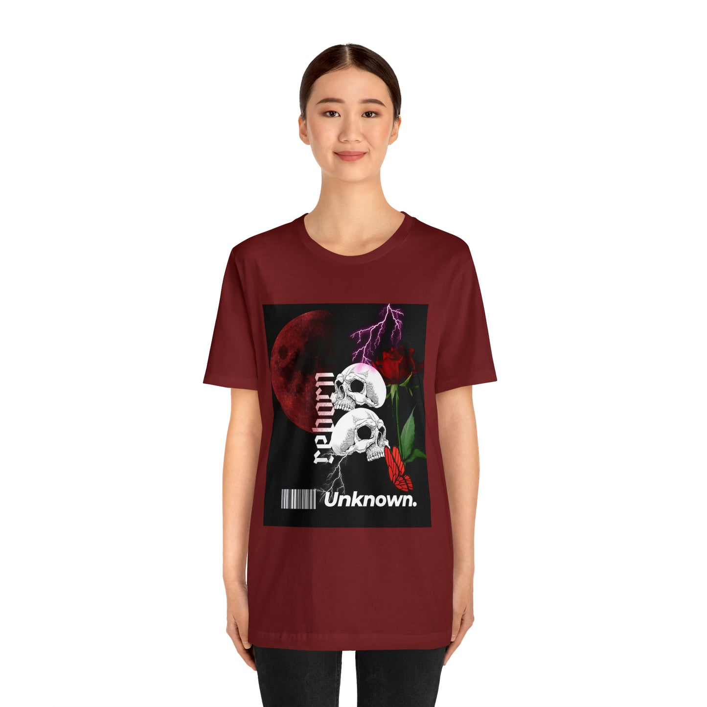 Reborn skull with red rose Unisex Jersey Short Sleeve Tee