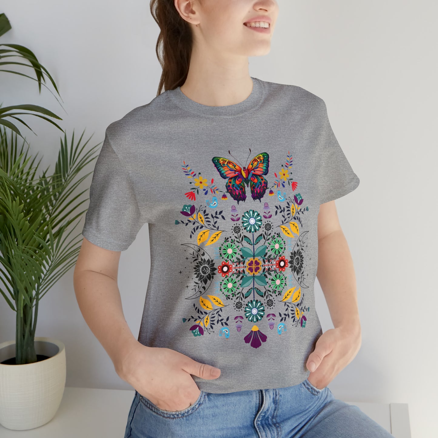 Celestial Folk art butterfly Unisex Jersey Short Sleeve Tee