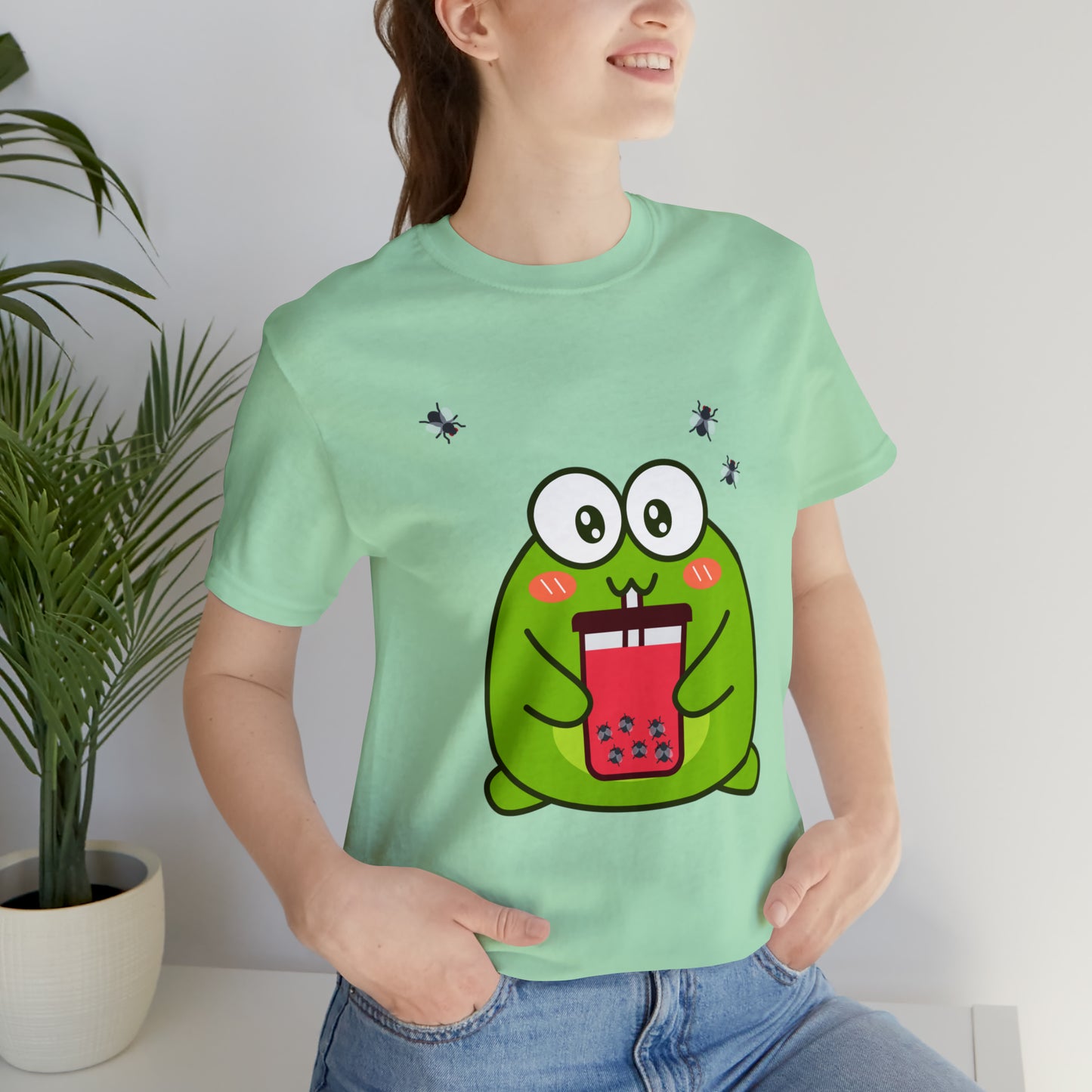 Frog loves boba tea Unisex Jersey Short Sleeve Tee