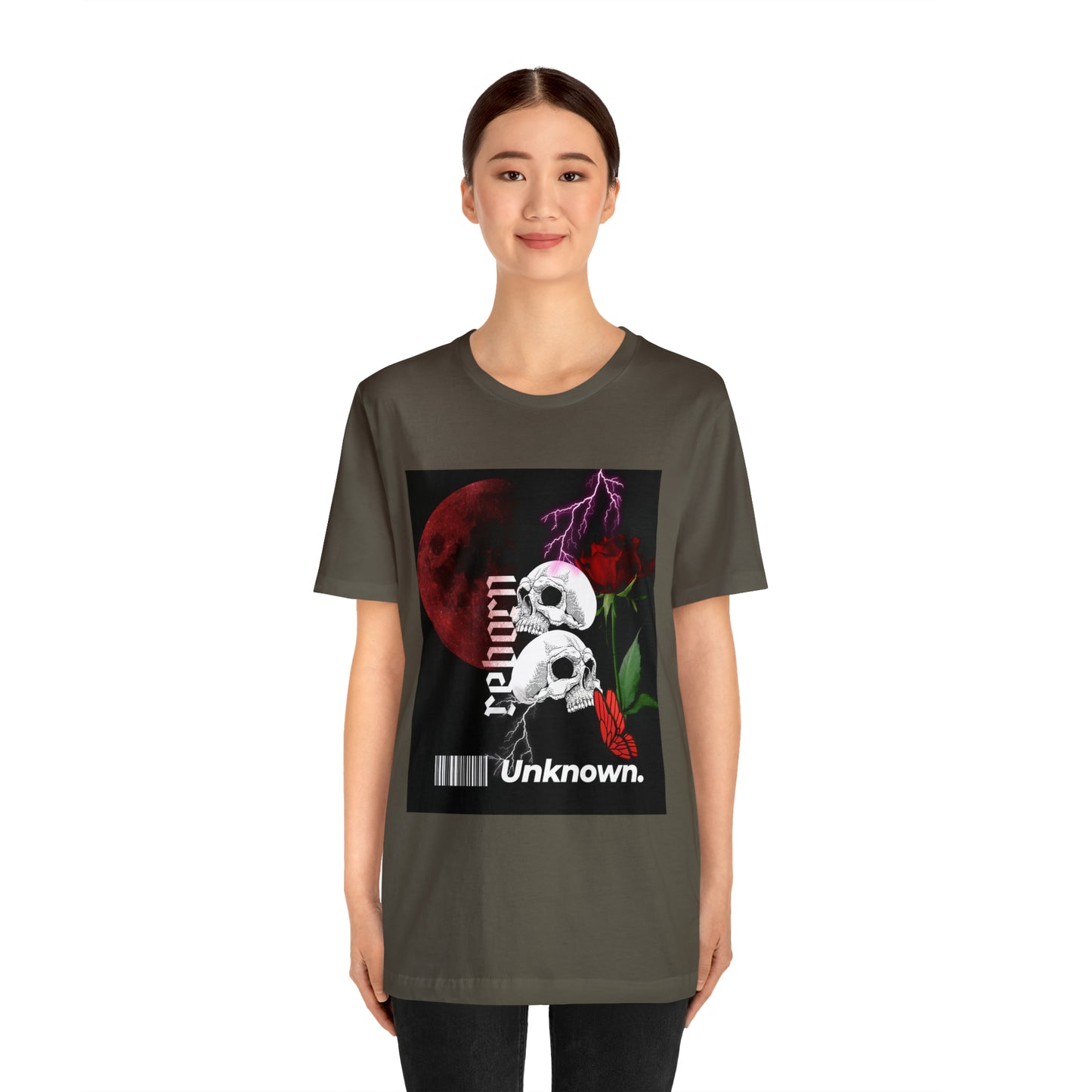 Reborn skull with red rose Unisex Jersey Short Sleeve Tee