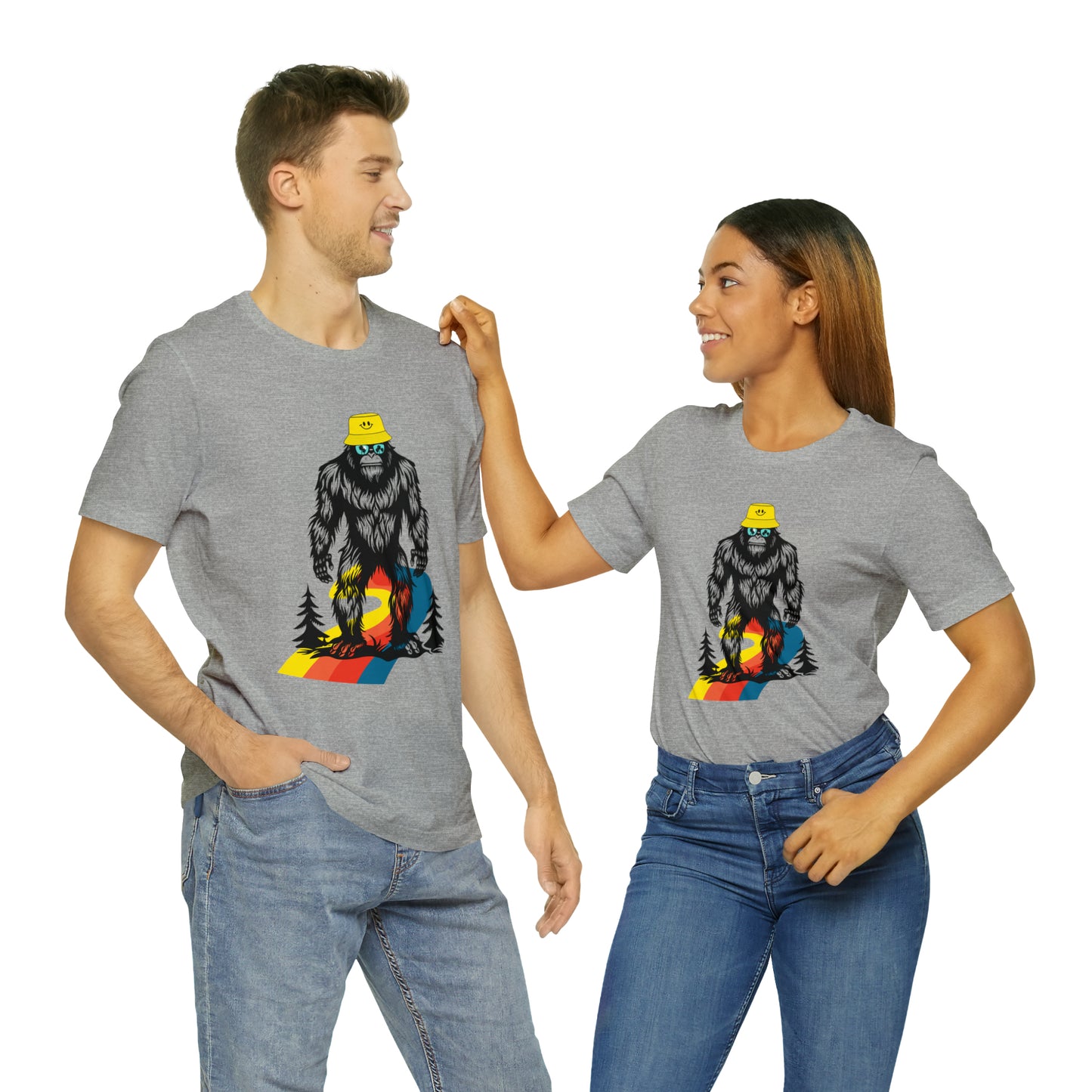 Bigfoot with smiley face hat Unisex Jersey Short Sleeve Tee