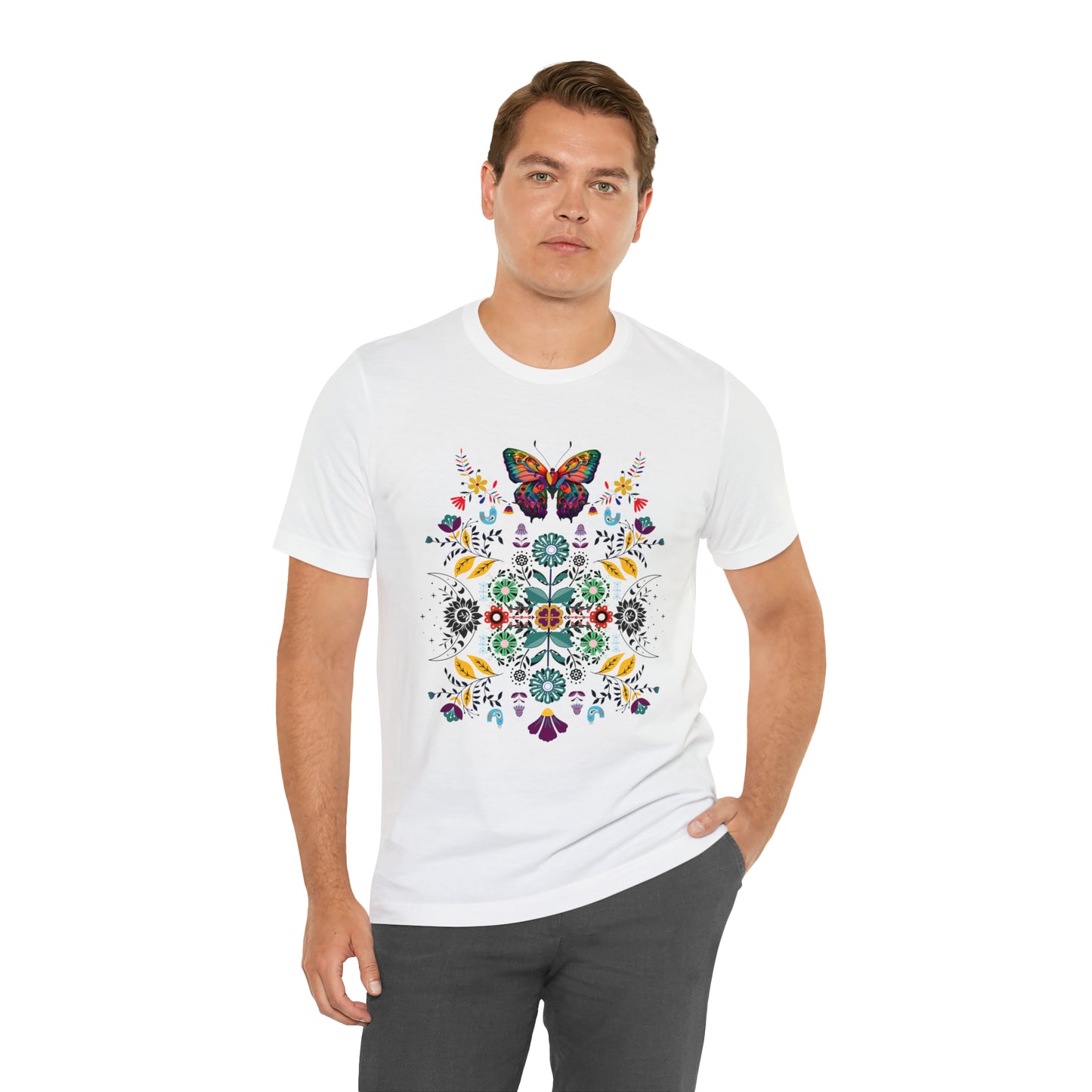 Celestial Folk art butterfly Unisex Jersey Short Sleeve Tee