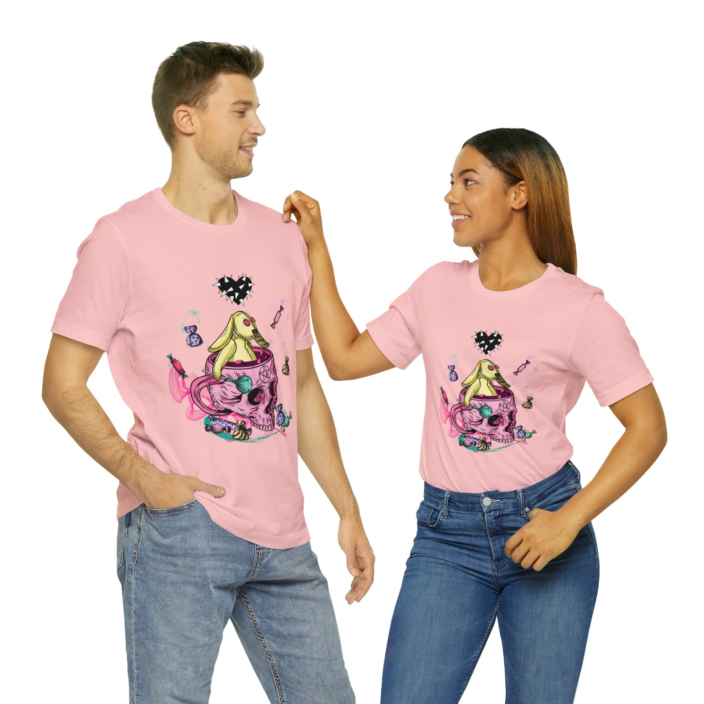 Halloween skull and bunny Unisex Jersey Short Sleeve Tee