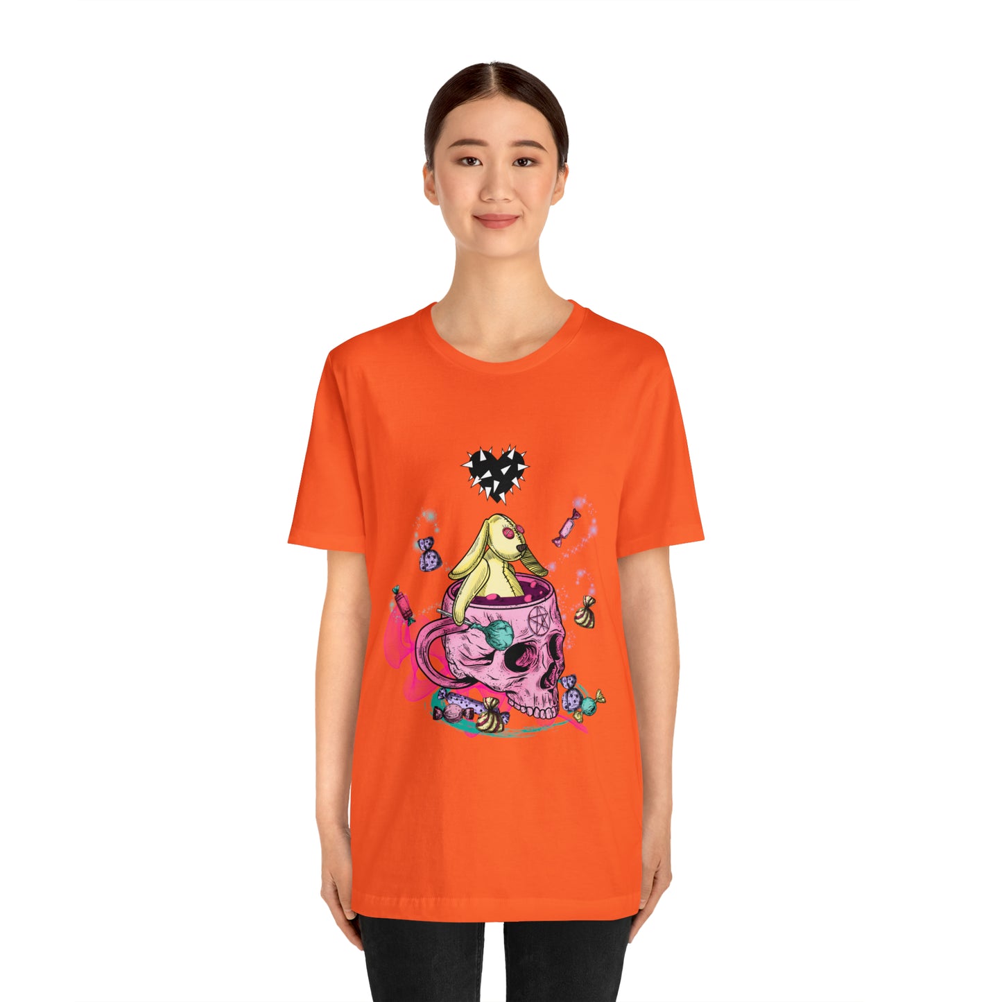 Halloween skull and bunny Unisex Jersey Short Sleeve Tee