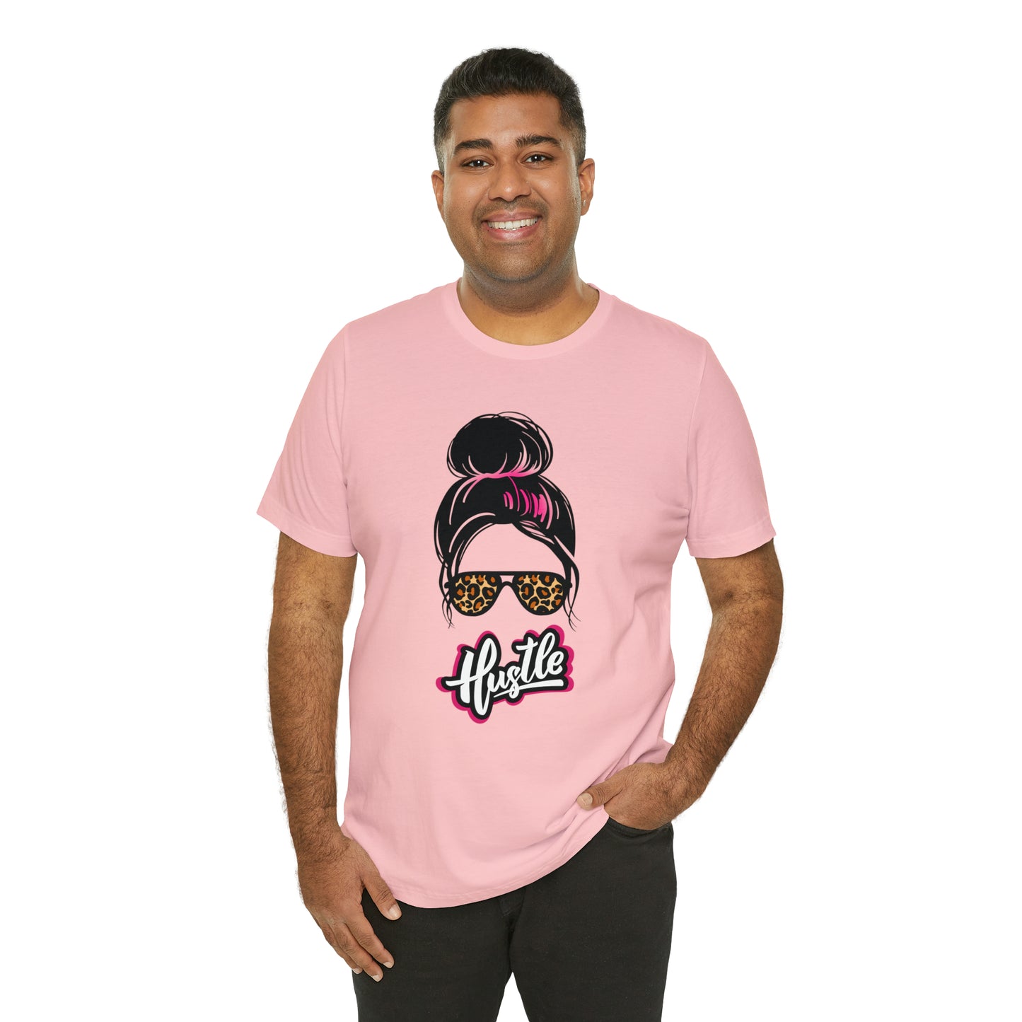 Hustle messy bun pink Unisex Jersey Short Sleeve Tee