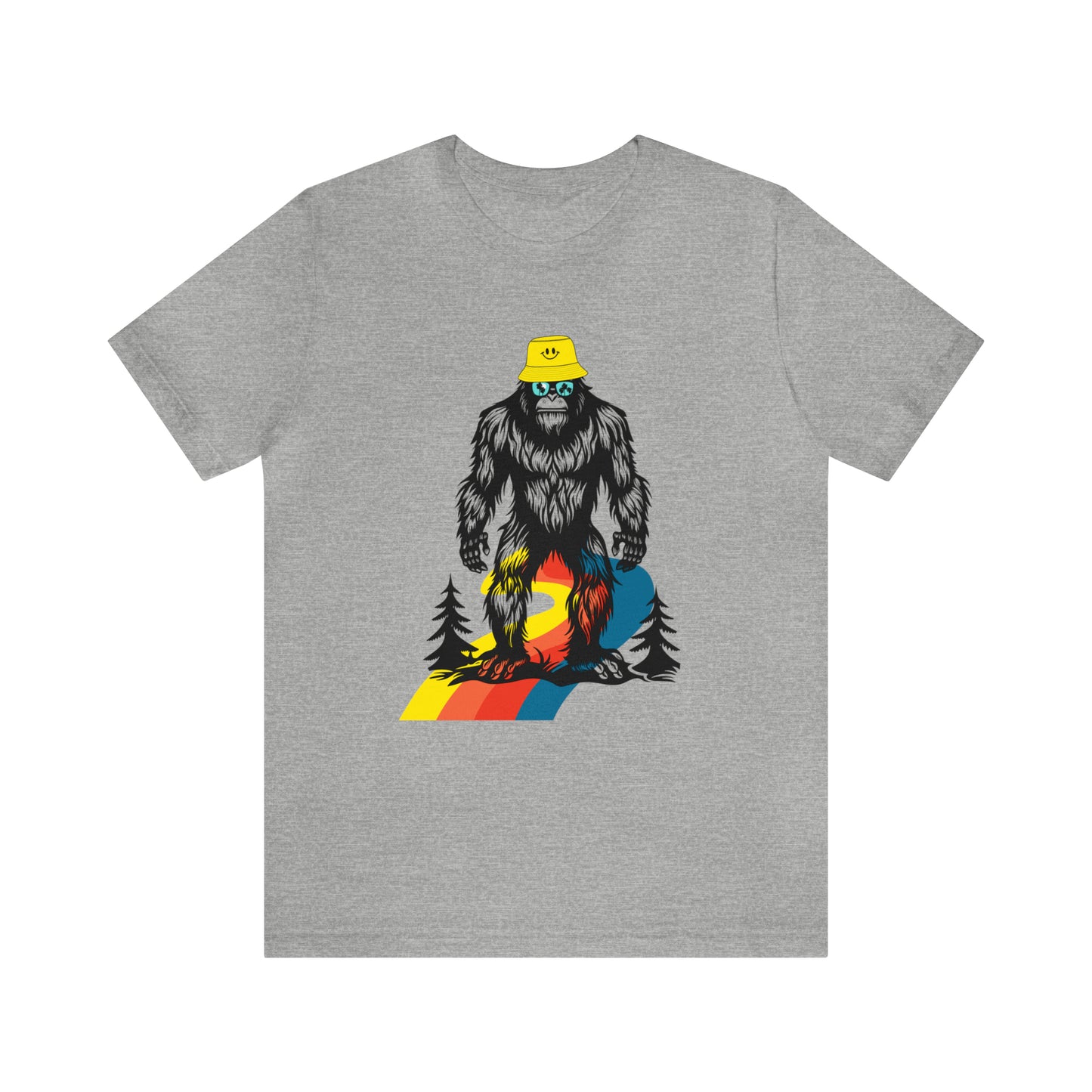 Bigfoot with smiley face hat Unisex Jersey Short Sleeve Tee