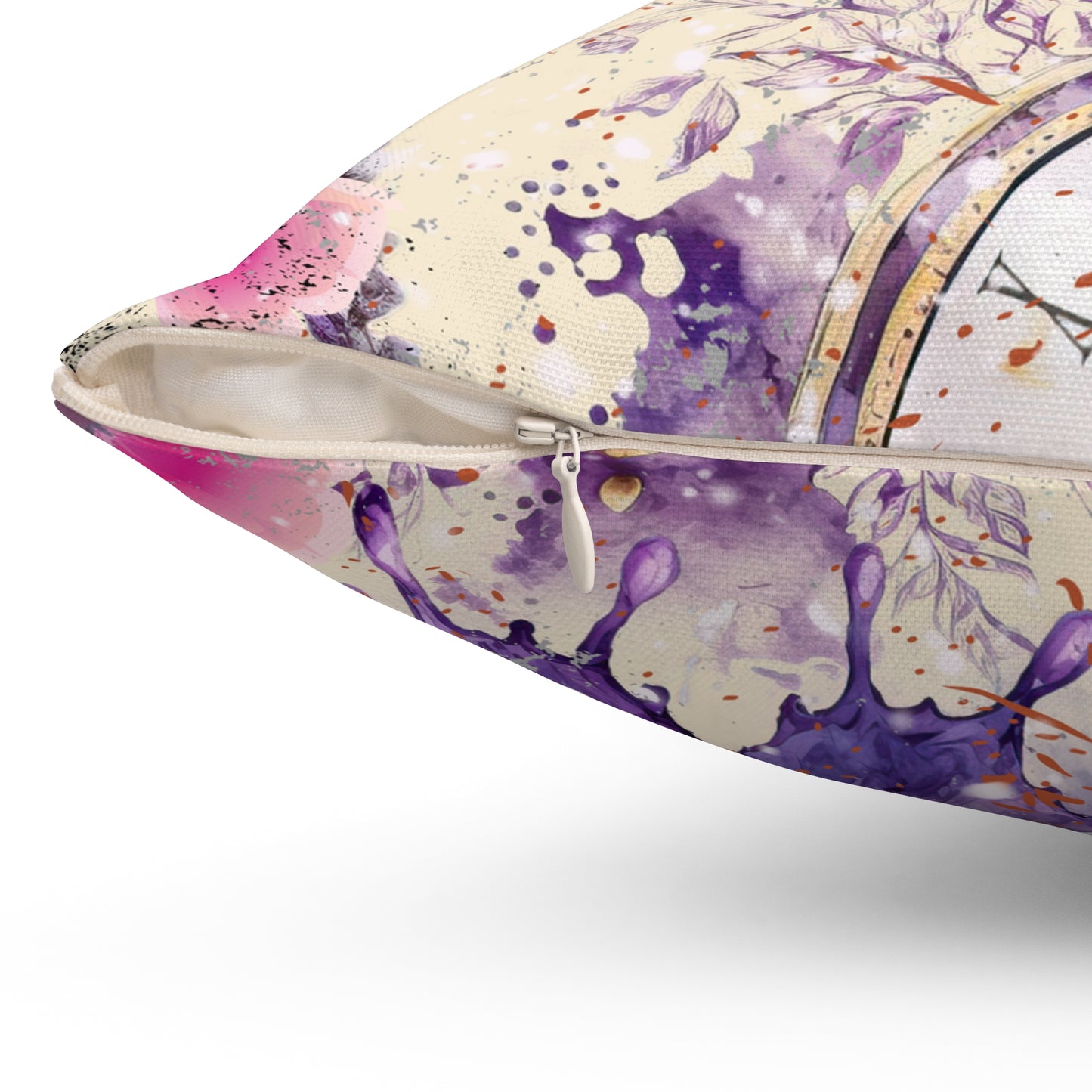 Purple floral Spun Polyester Square Pillow