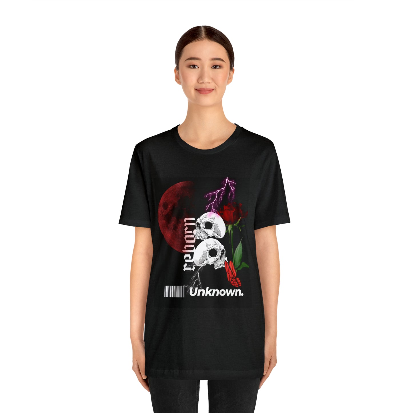 Reborn skull with red rose Unisex Jersey Short Sleeve Tee