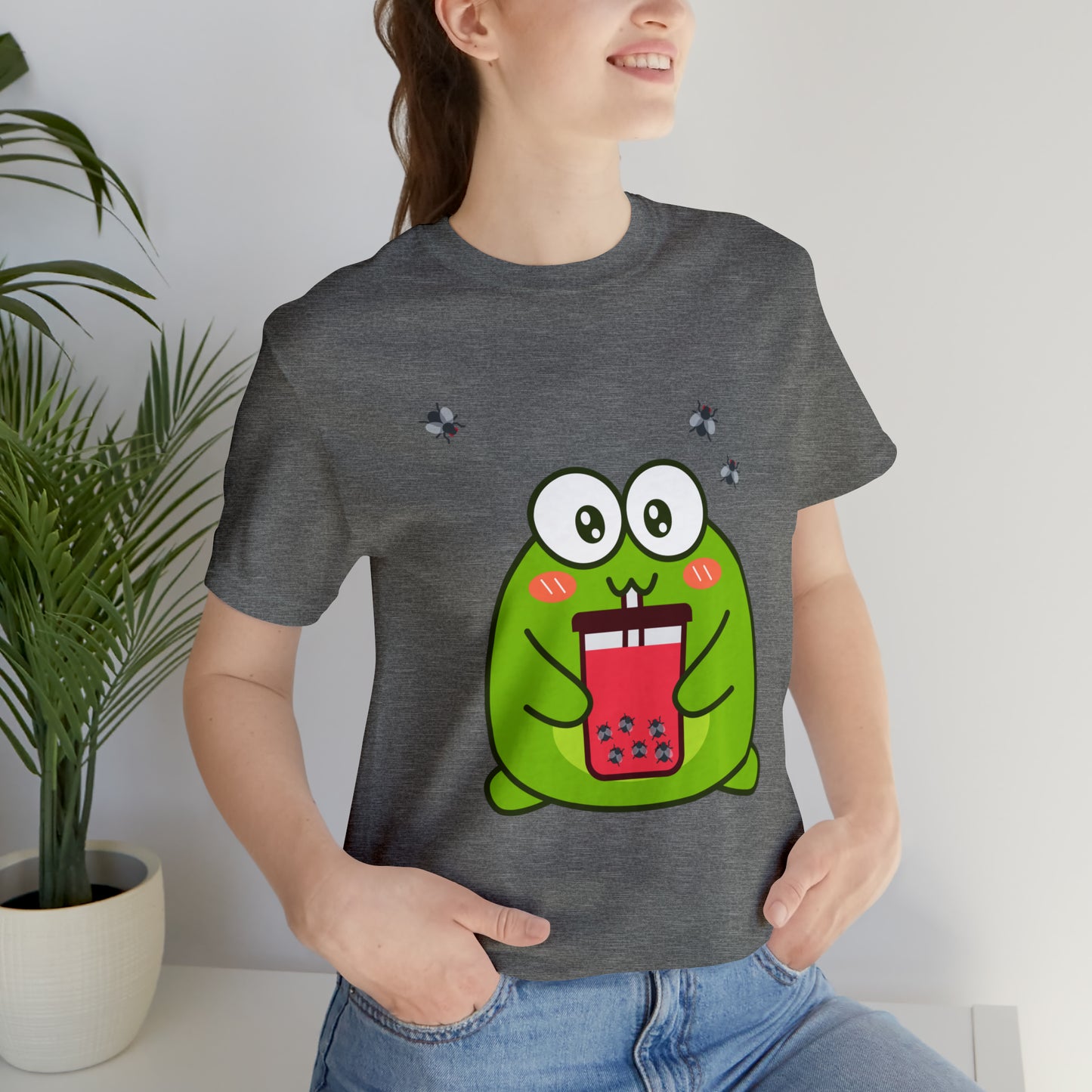 Frog loves boba tea Unisex Jersey Short Sleeve Tee