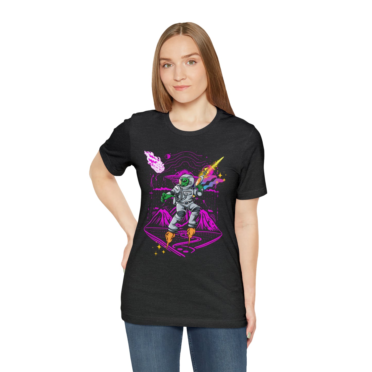 Alien and ray gun Unisex Jersey Short Sleeve Tee