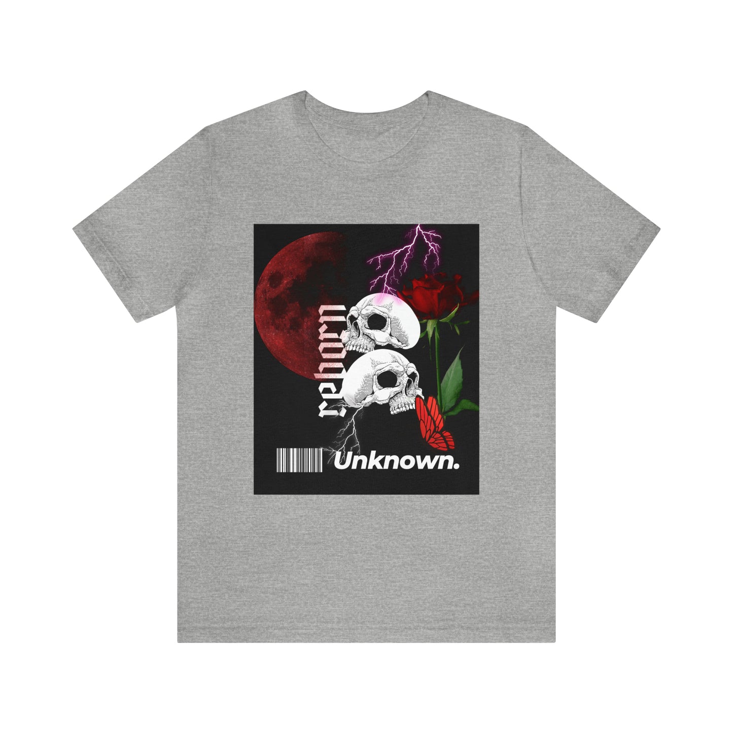 Reborn skull with red rose Unisex Jersey Short Sleeve Tee