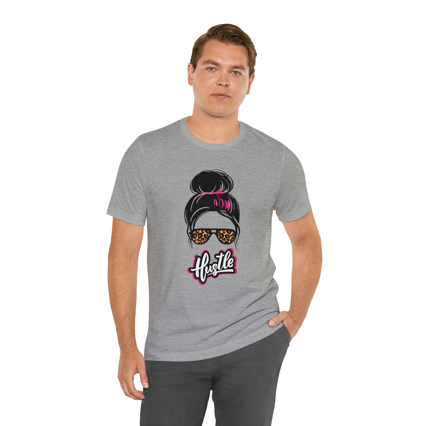 Hustle messy bun pink Unisex Jersey Short Sleeve Tee