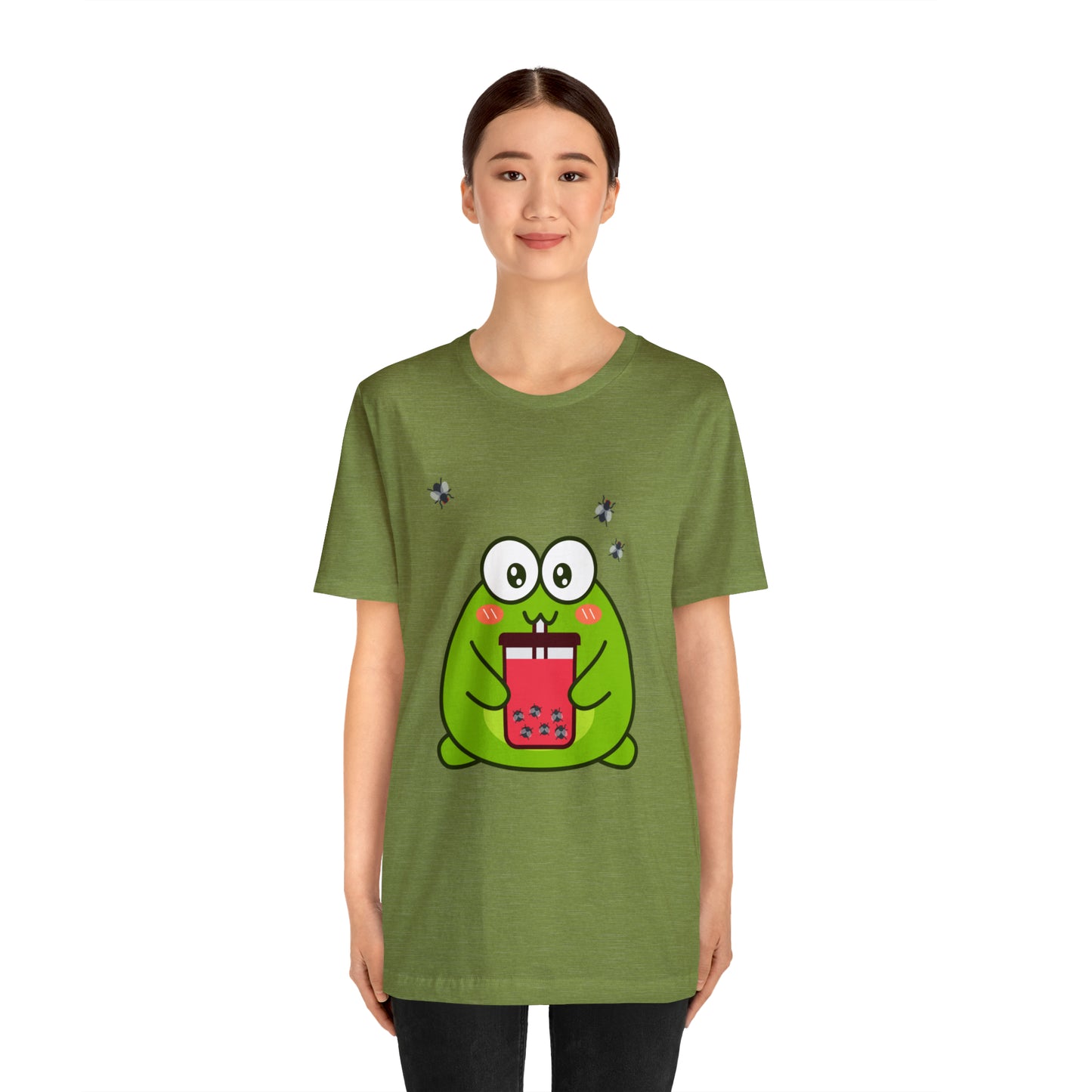 Frog loves boba tea Unisex Jersey Short Sleeve Tee