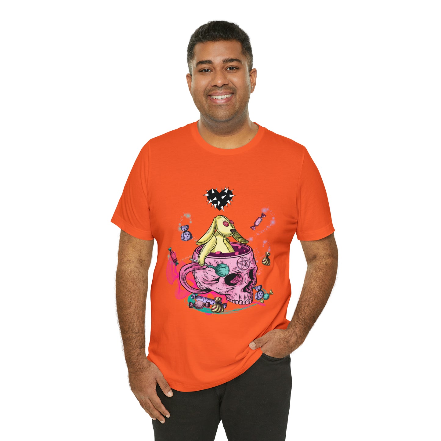 Halloween skull and bunny Unisex Jersey Short Sleeve Tee