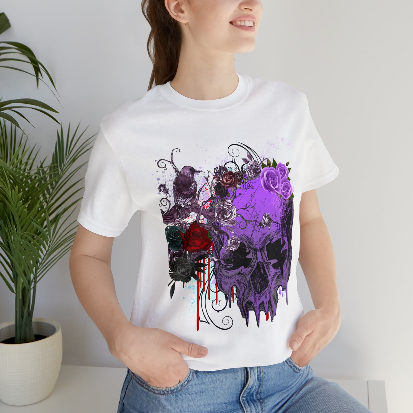 Halloween skull purple Unisex Jersey Short Sleeve Tee