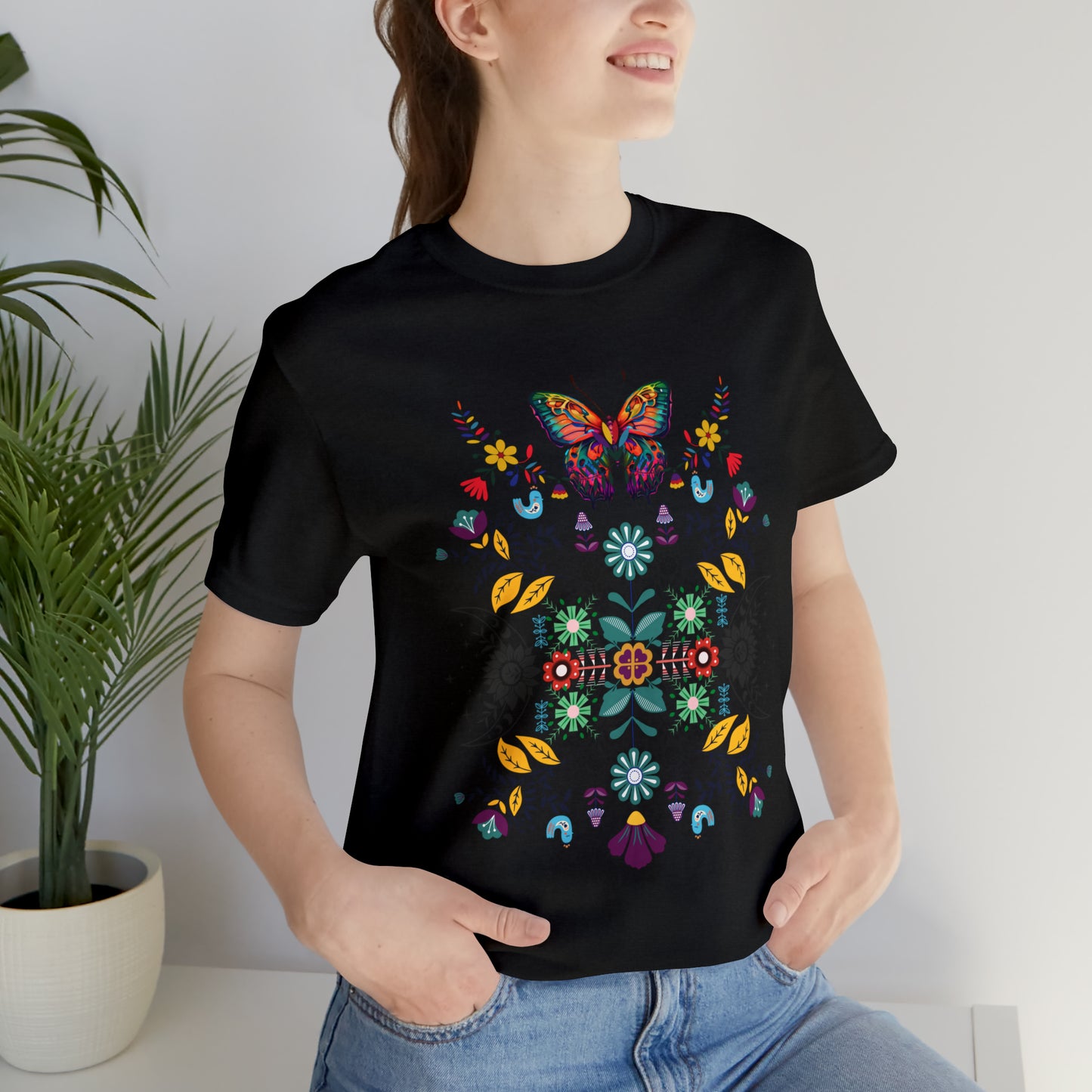 Celestial Folk art butterfly Unisex Jersey Short Sleeve Tee