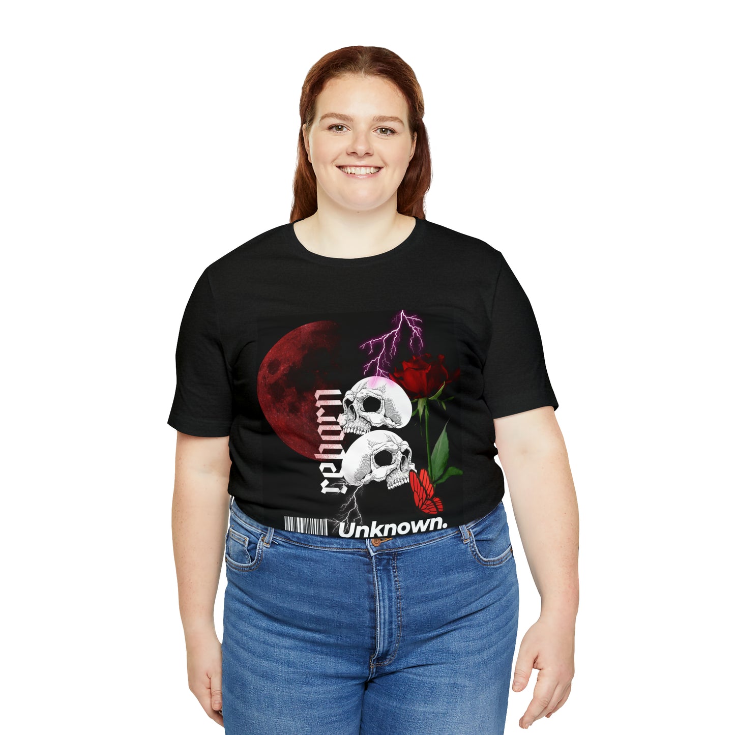 Reborn skull with red rose Unisex Jersey Short Sleeve Tee