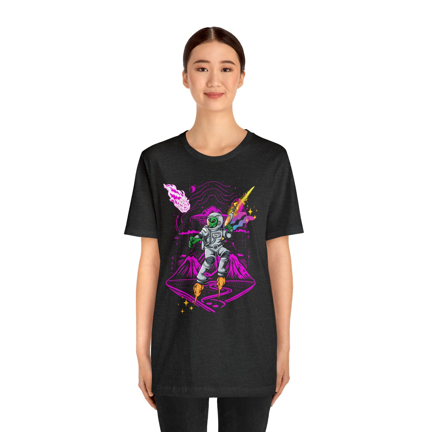 Alien and ray gun Unisex Jersey Short Sleeve Tee