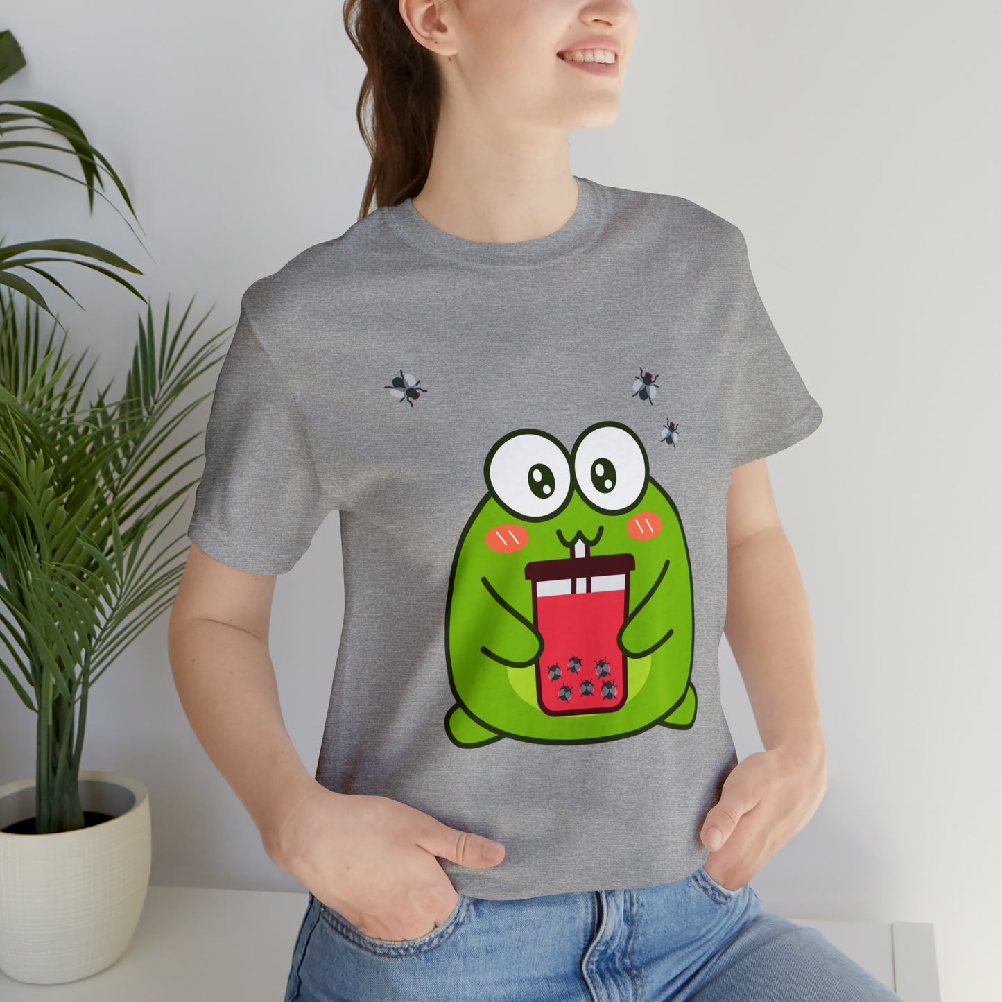 Frog loves boba tea Unisex Jersey Short Sleeve Tee