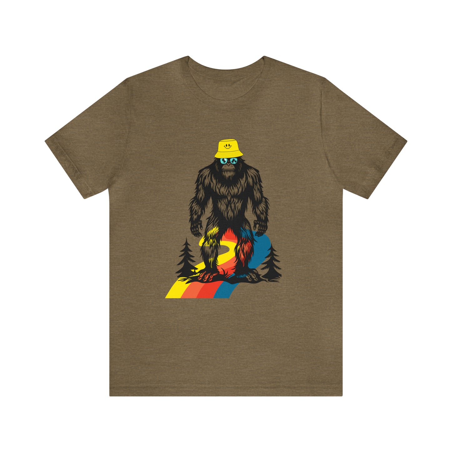 Bigfoot with smiley face hat Unisex Jersey Short Sleeve Tee