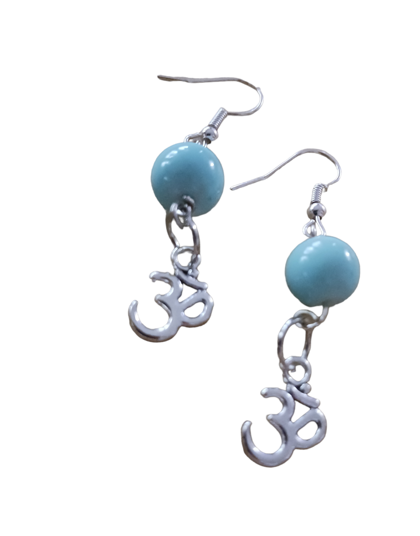 Earrings: Om symbol with blue bead