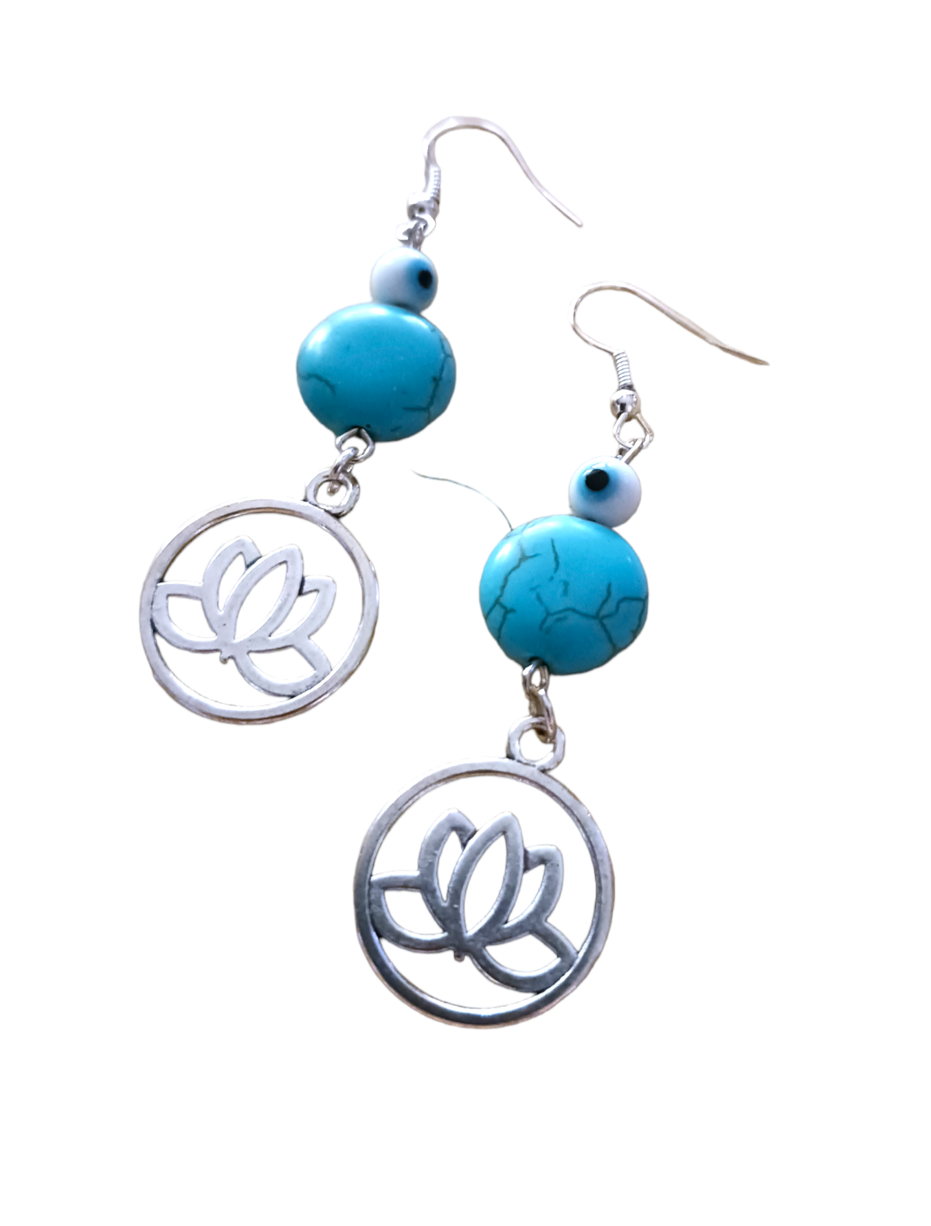 Earrings: Lotus flower charm/Turquoise