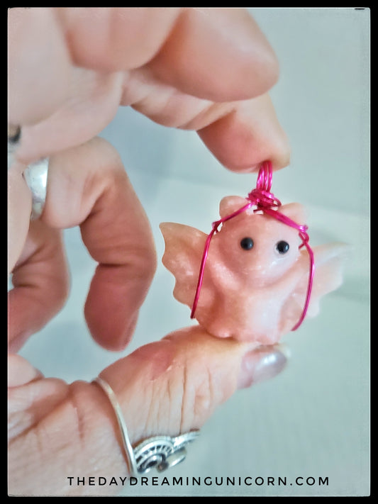 Crystal stone: Pink opal bat with Pink wire