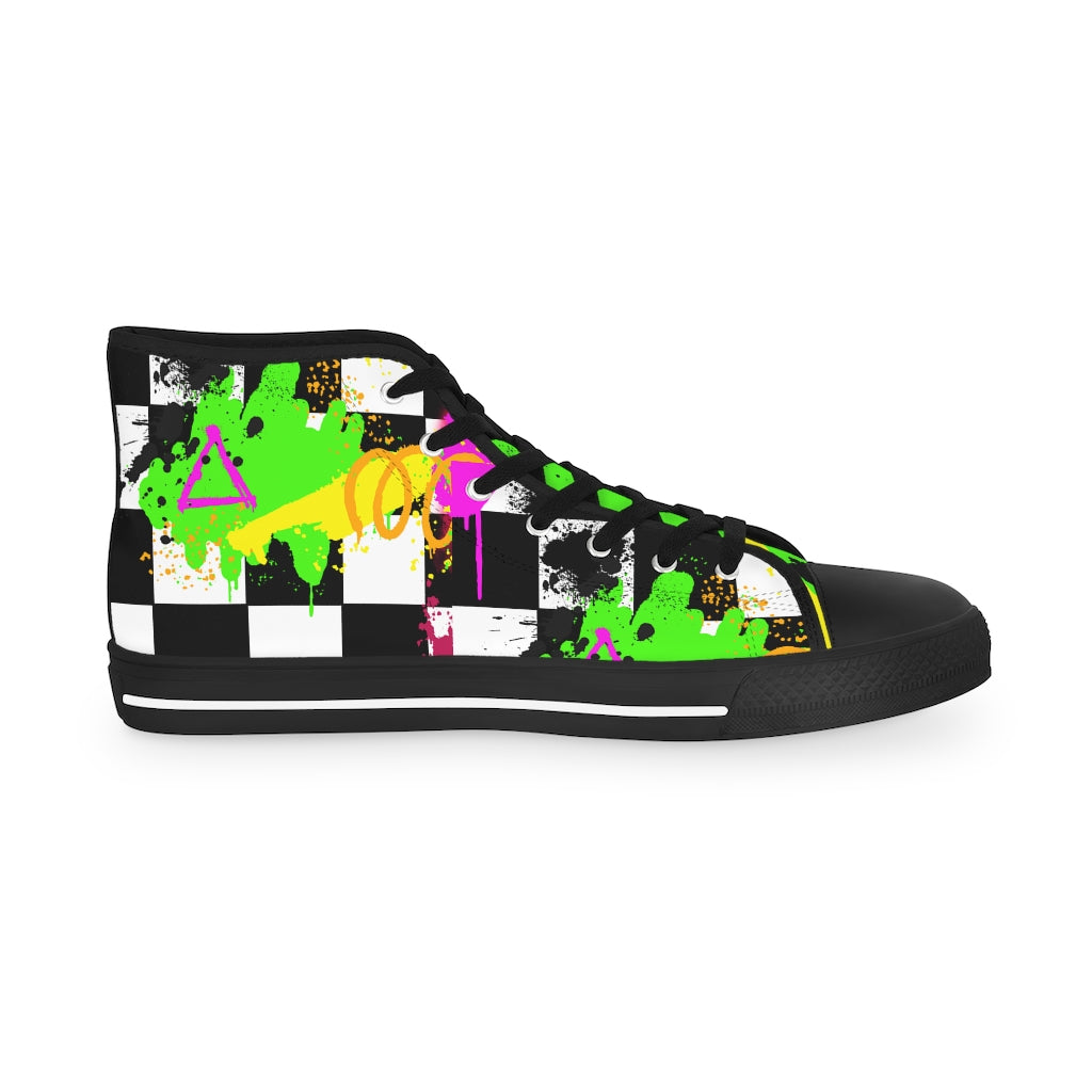 Checkered graffiti Men's High Top Sneakers