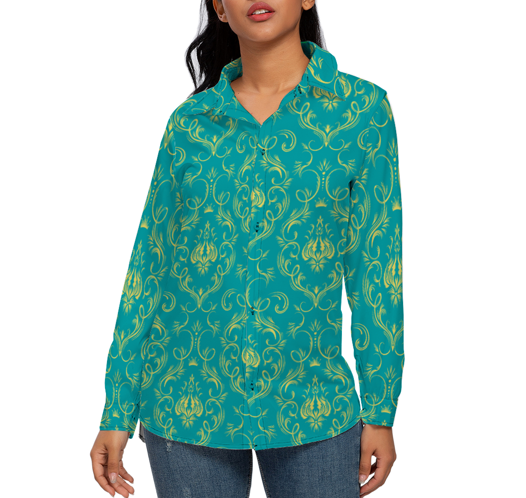 Teal Baroque Custom All Over Print Women's Long Sleeves Shirt