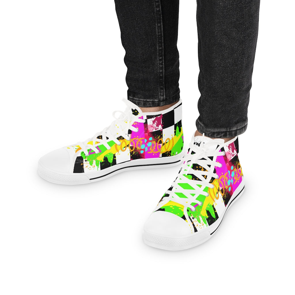 Checkered graffiti Men's High Top Sneakers