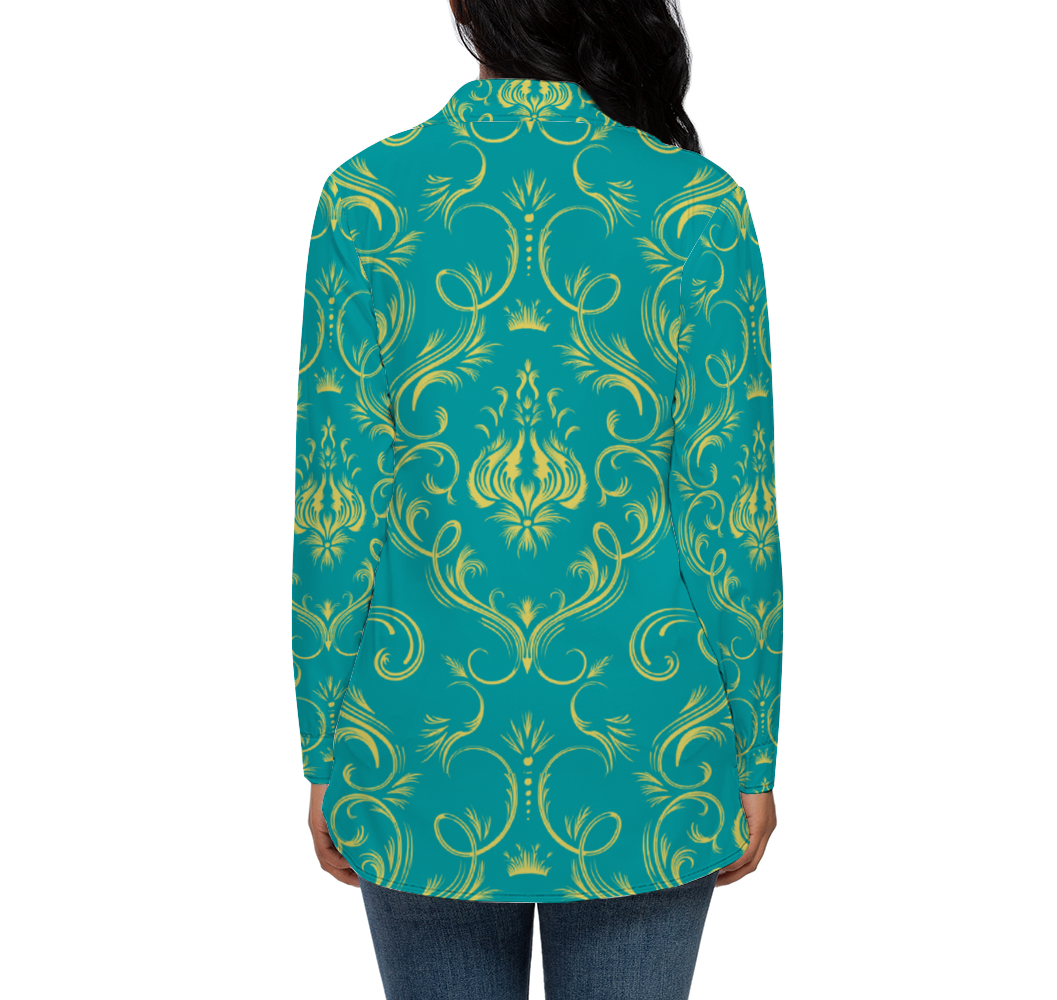 Teal Baroque Custom All Over Print Women's Long Sleeves Shirt