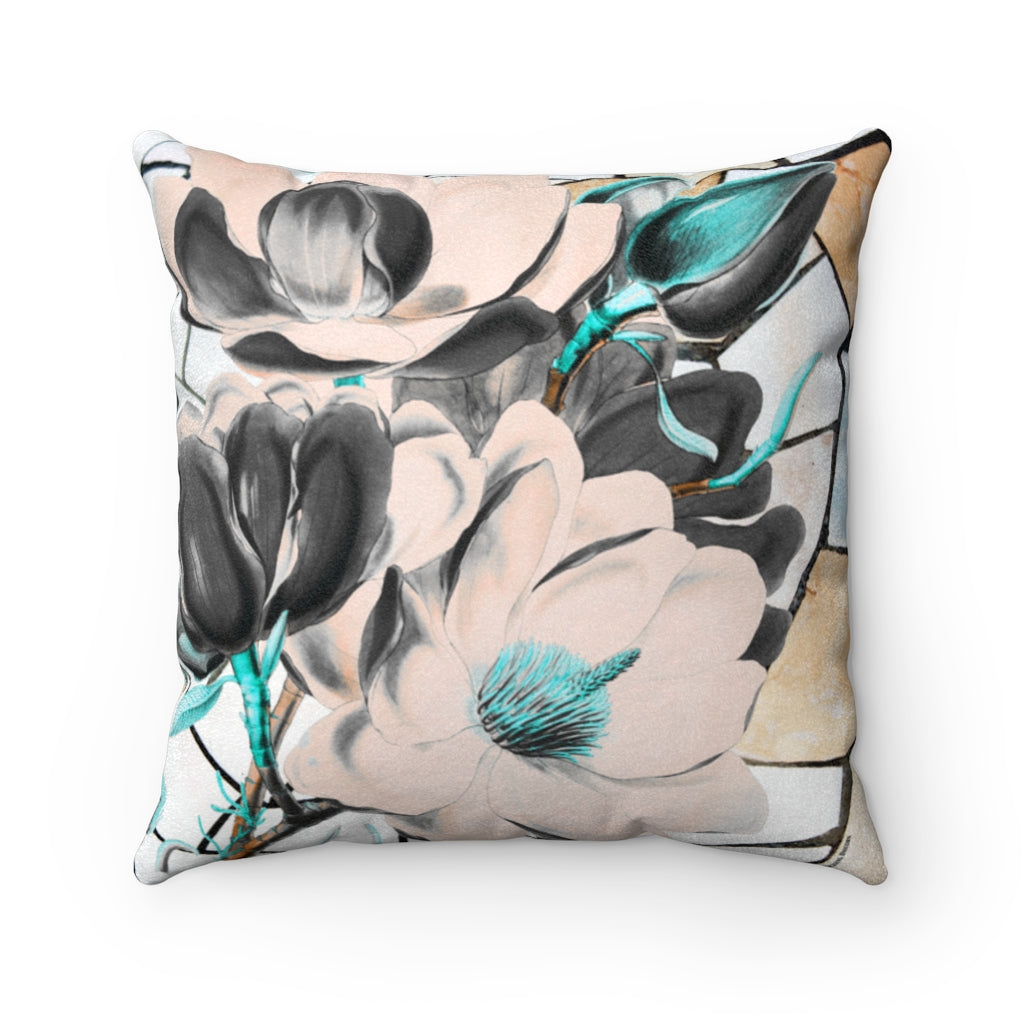 Floral magnolia Faux Suede Square Pillow