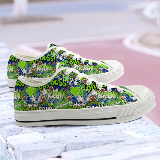 Green and blue Comic Canvas Shoes Low Top Sneakers