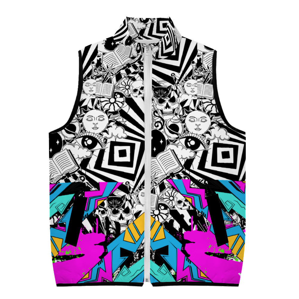 Abstract Unisex Windproof Full-Zip Sleeveless Down Vests