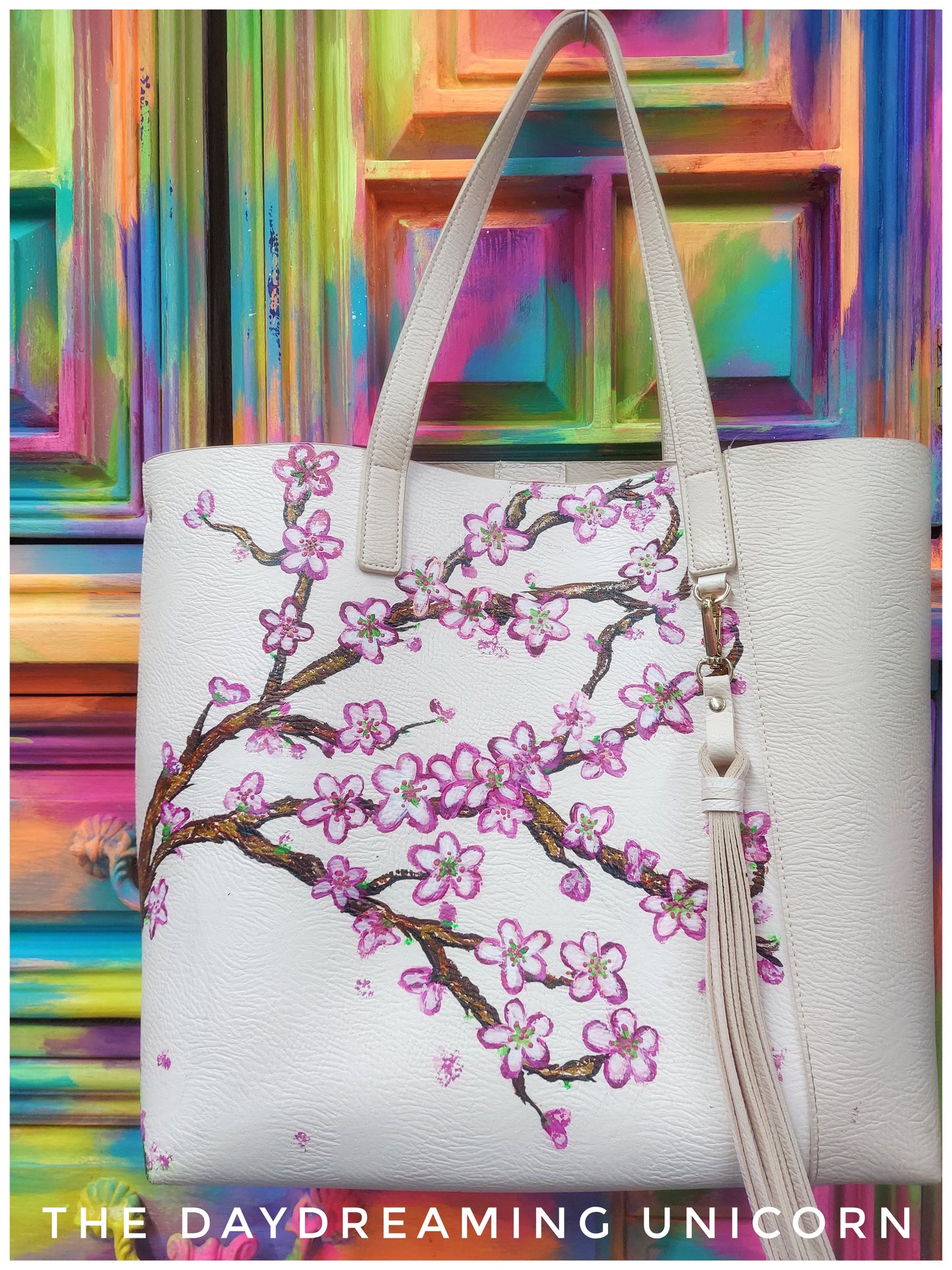 Cherry blossom handpainted purse/tote