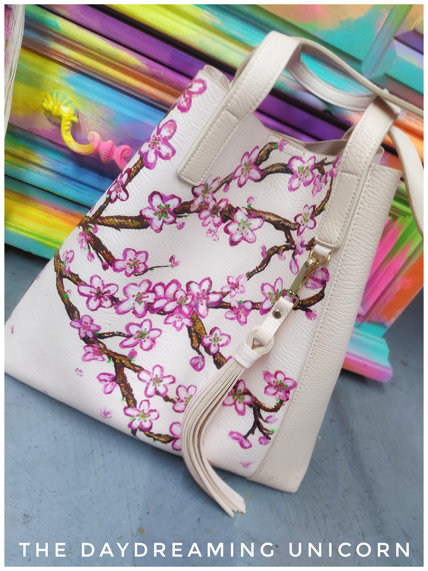 Cherry blossom handpainted purse/tote