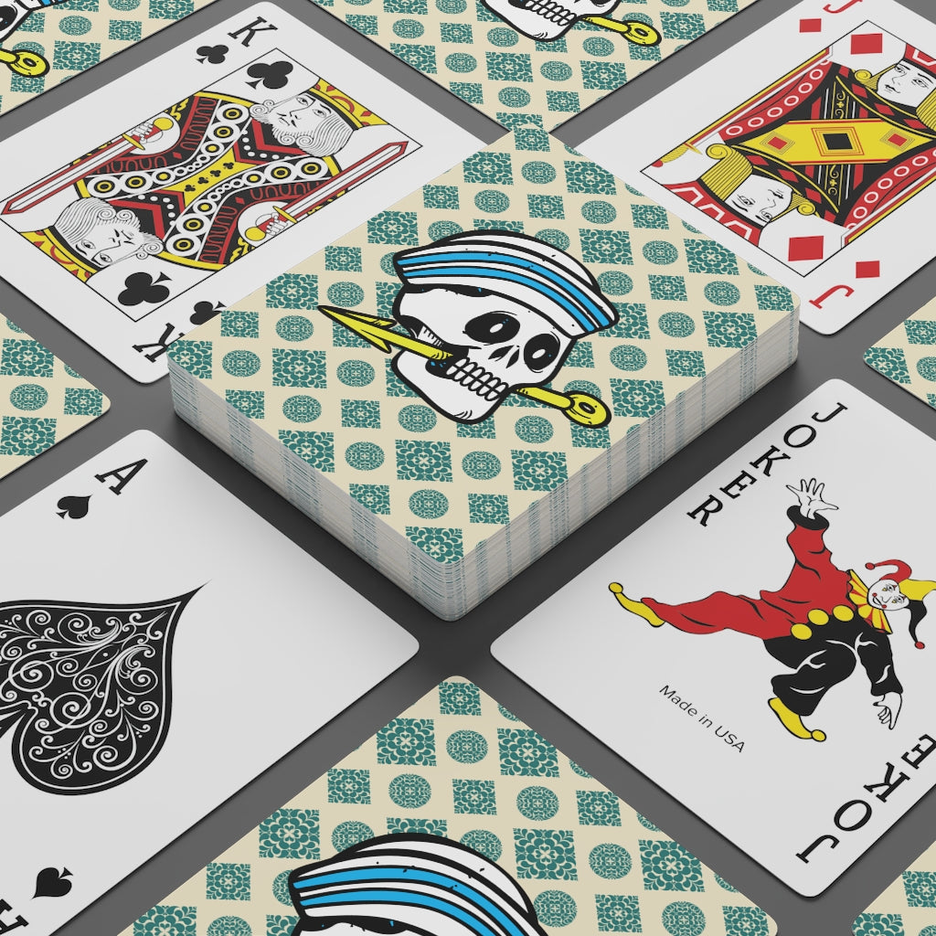 Green pattern with Sailor skull Custom Poker Cards