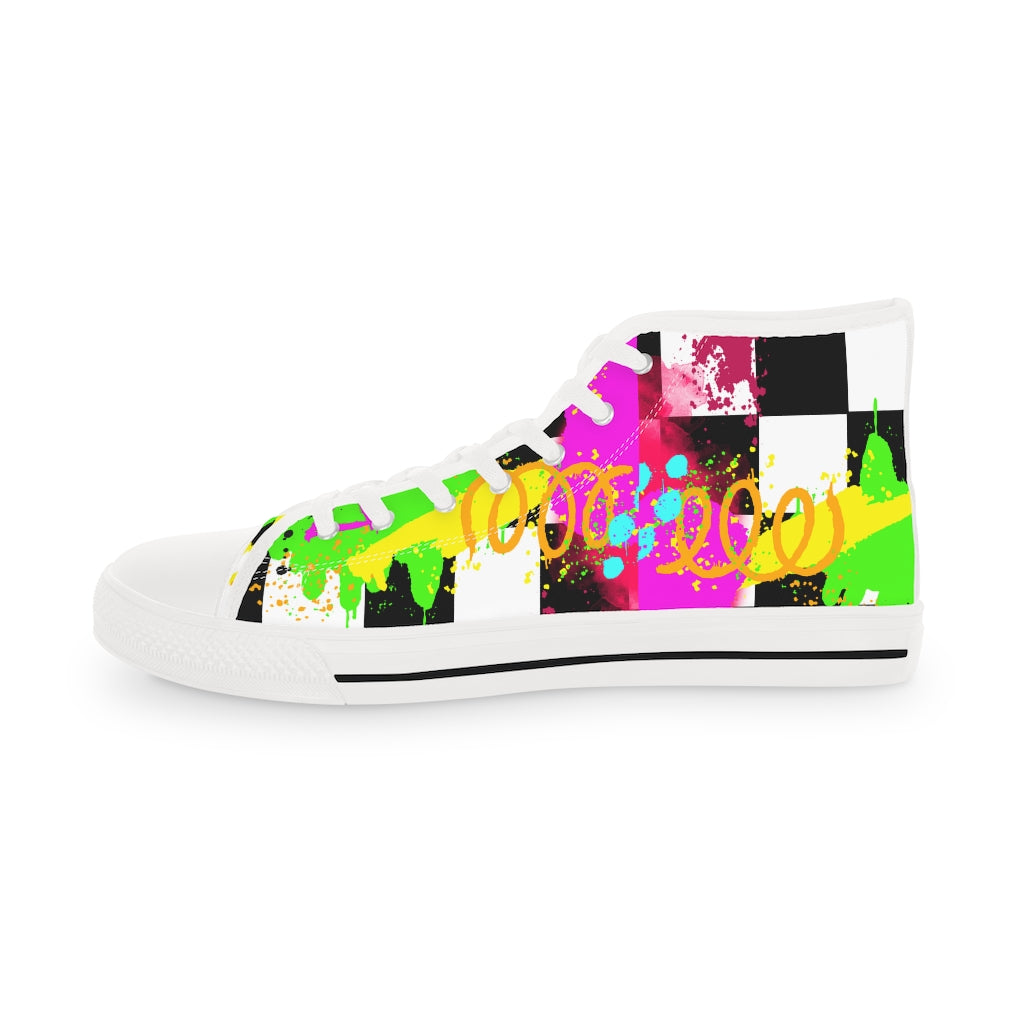 Checkered graffiti Men's High Top Sneakers