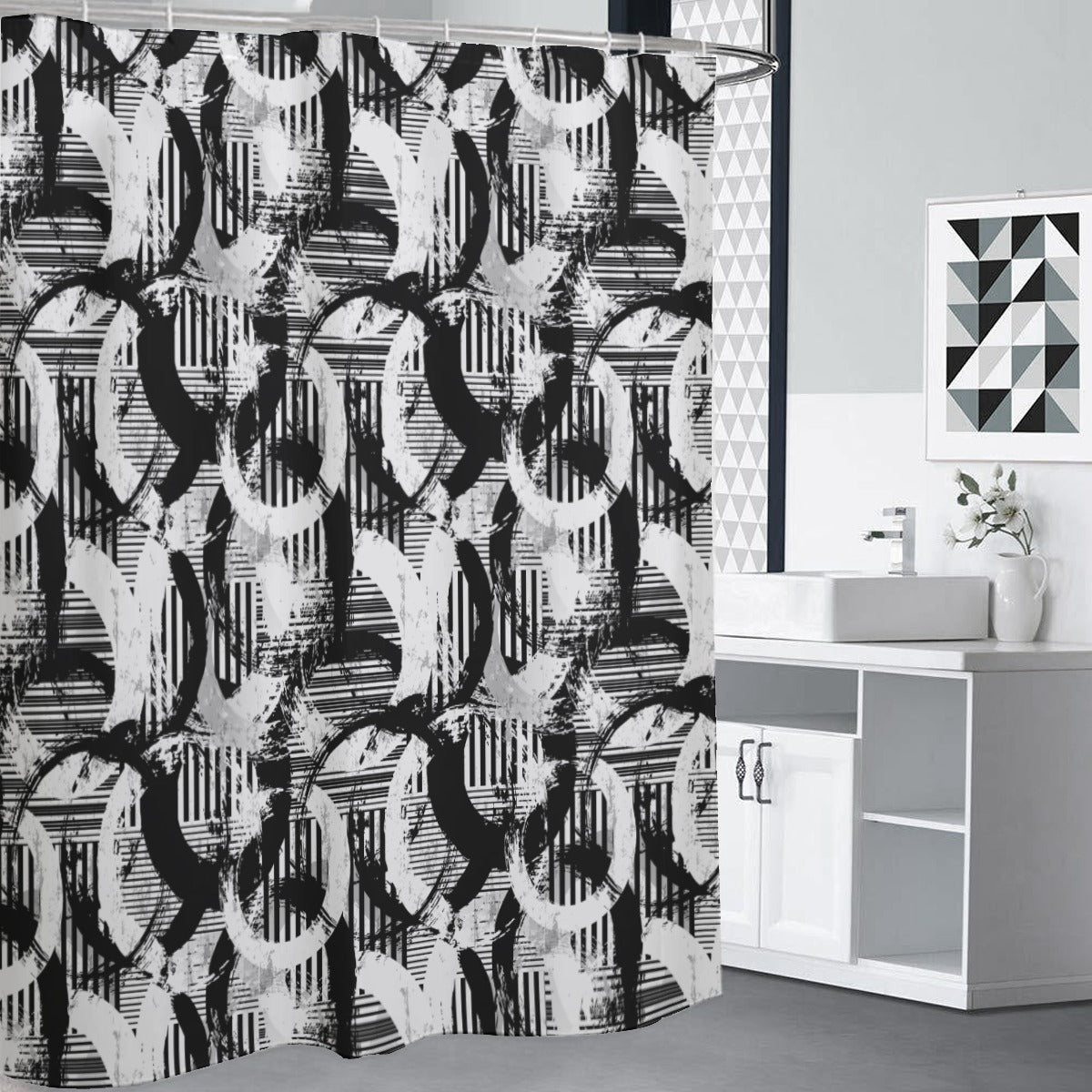 Black and white polyester Shower Curtains 150（gsm）