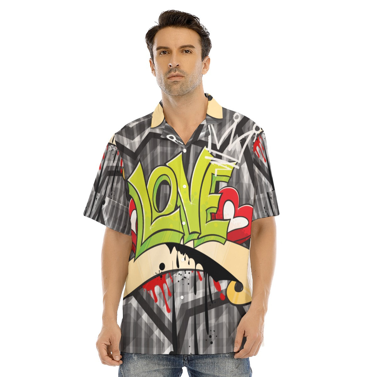 Love graffiti All-Over Print Hawaiian Shirt With Button Closure