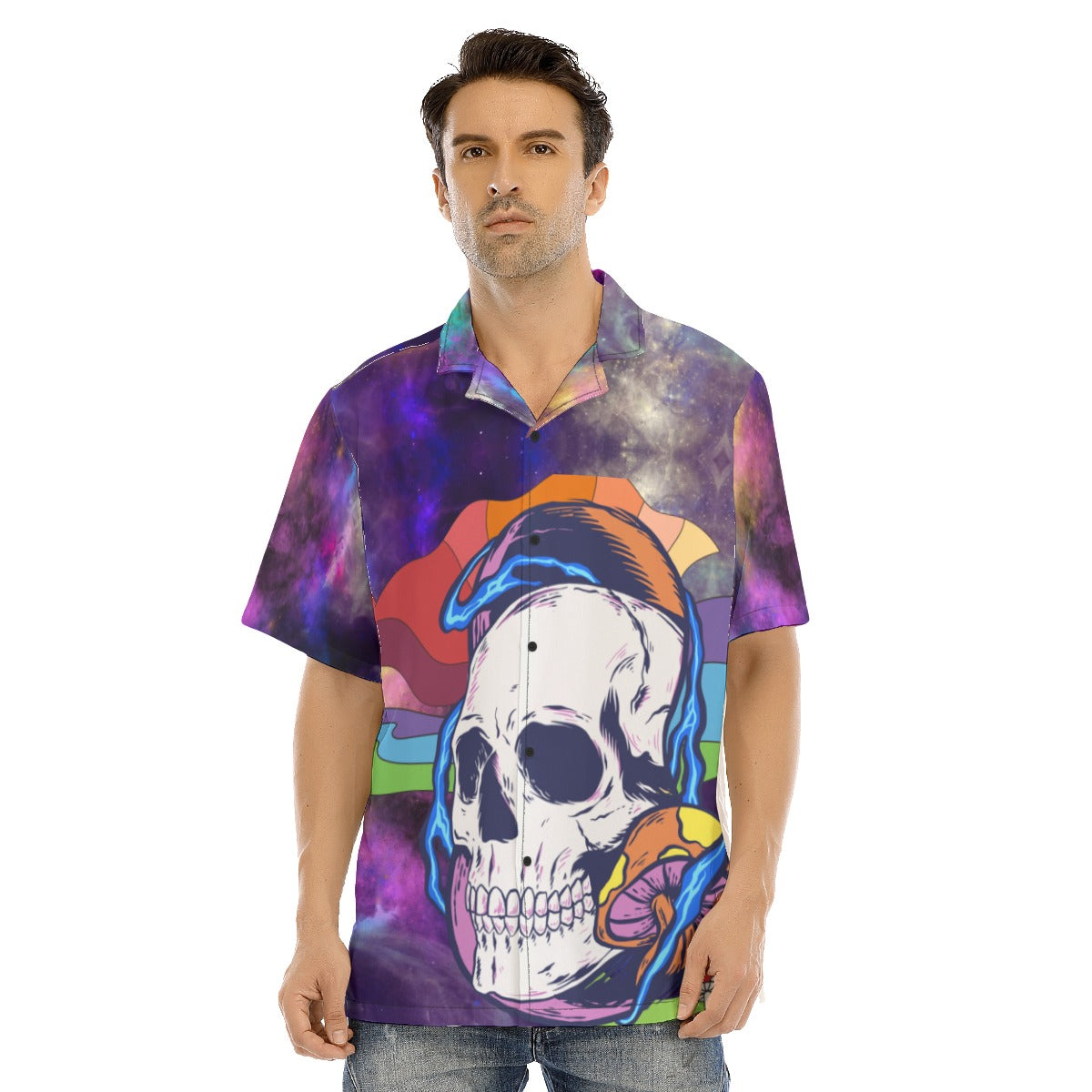 Galaxy skull Hawaiian Shirt With Button Closure